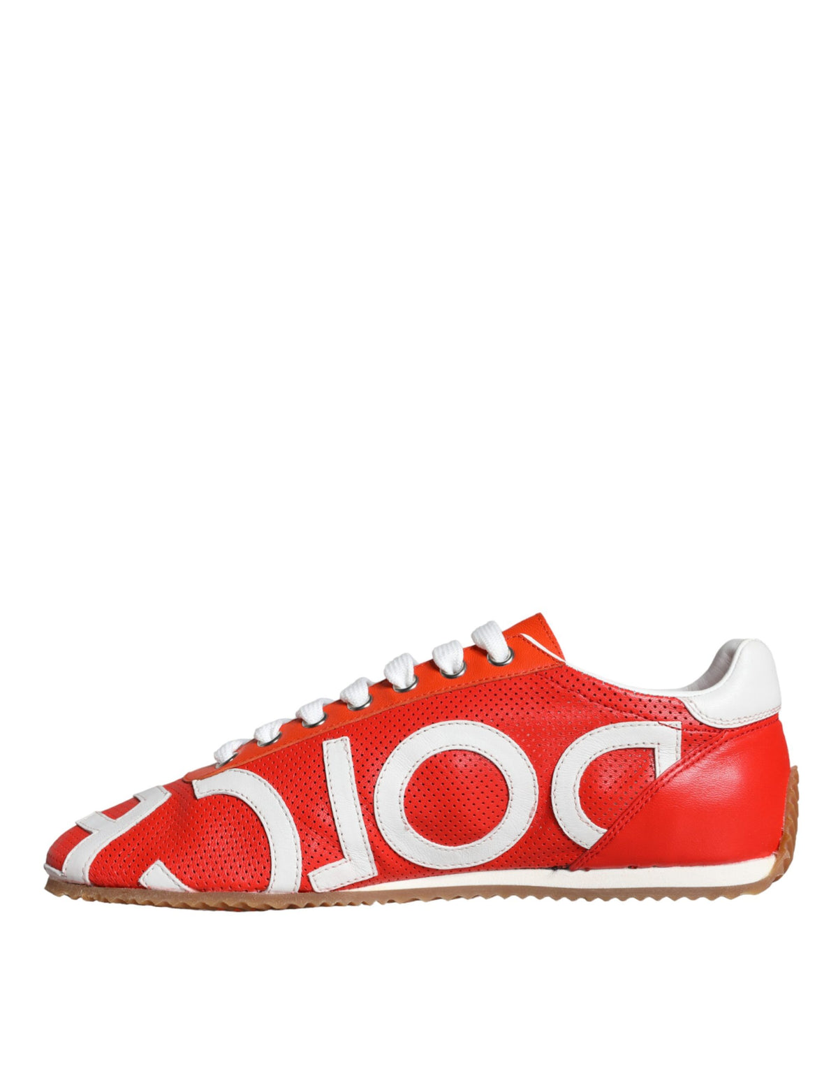 Dolce & Gabbana Red White Leather Logo Casual Sneakers Shoes weiss