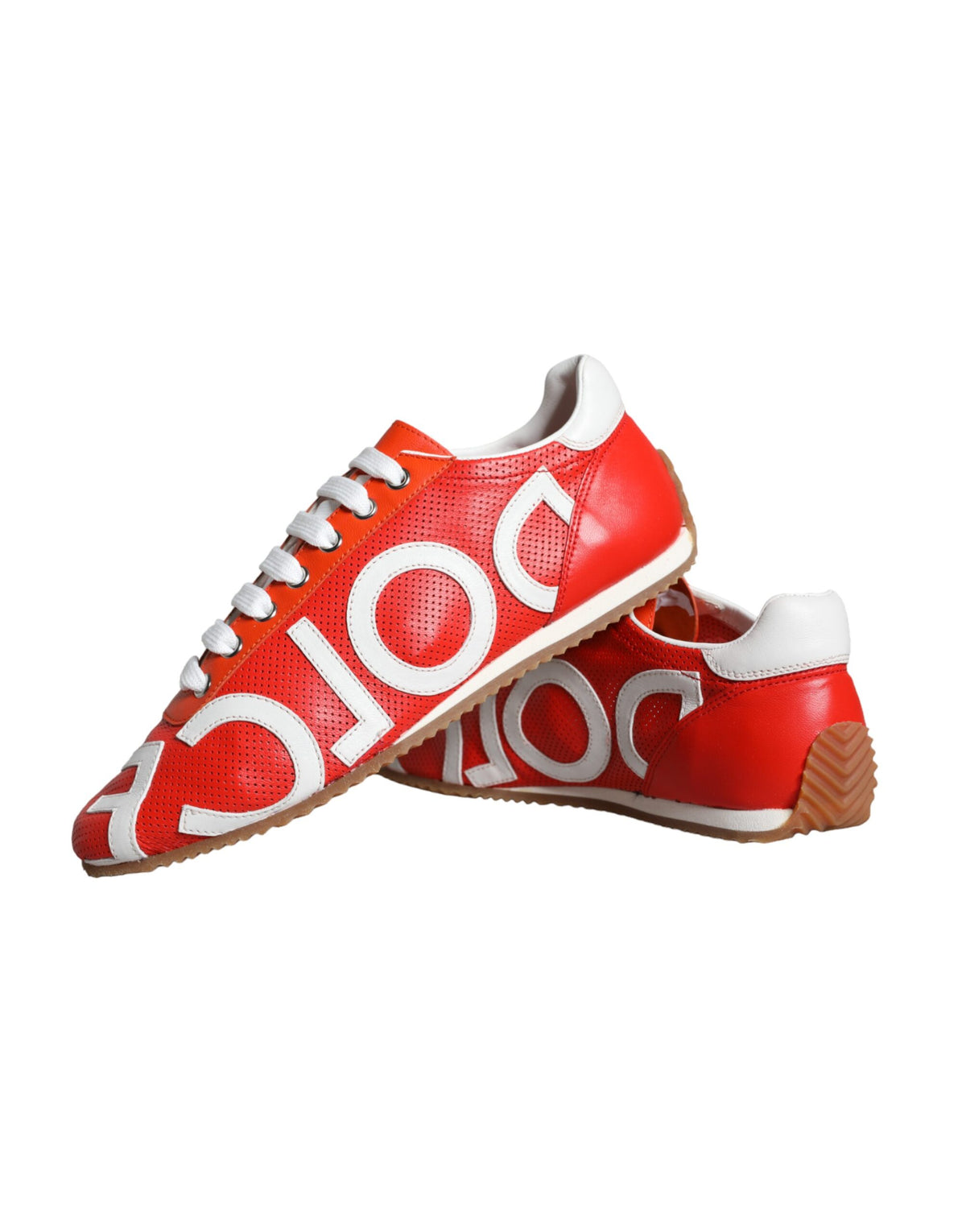 Dolce & Gabbana Red White Leather Logo Casual Sneakers Shoes weiss