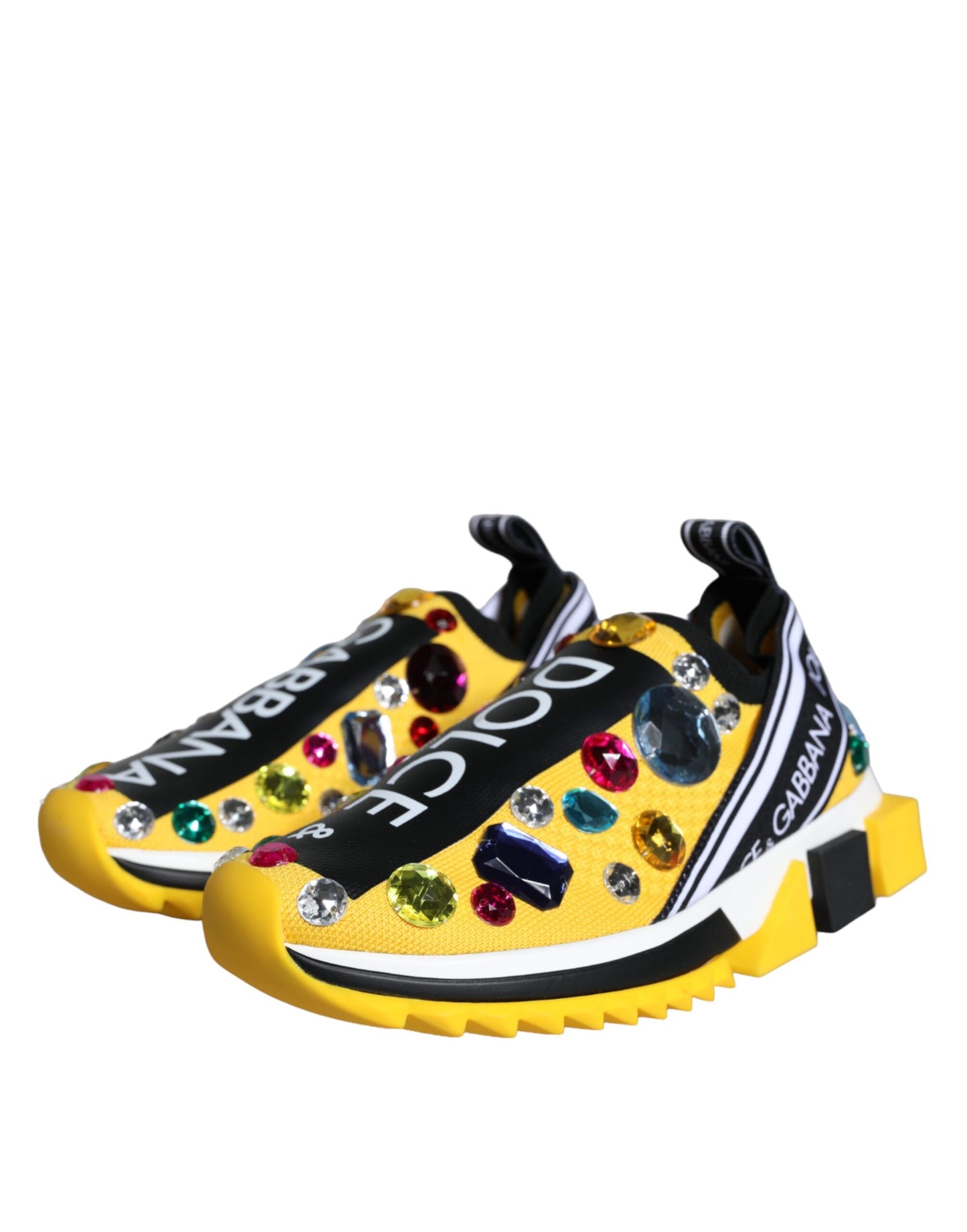 Dolce & Gabbana Yellow Sorrento Crystals Sneakers Womens Shoes Curated Luxury Accessories by Orvyn