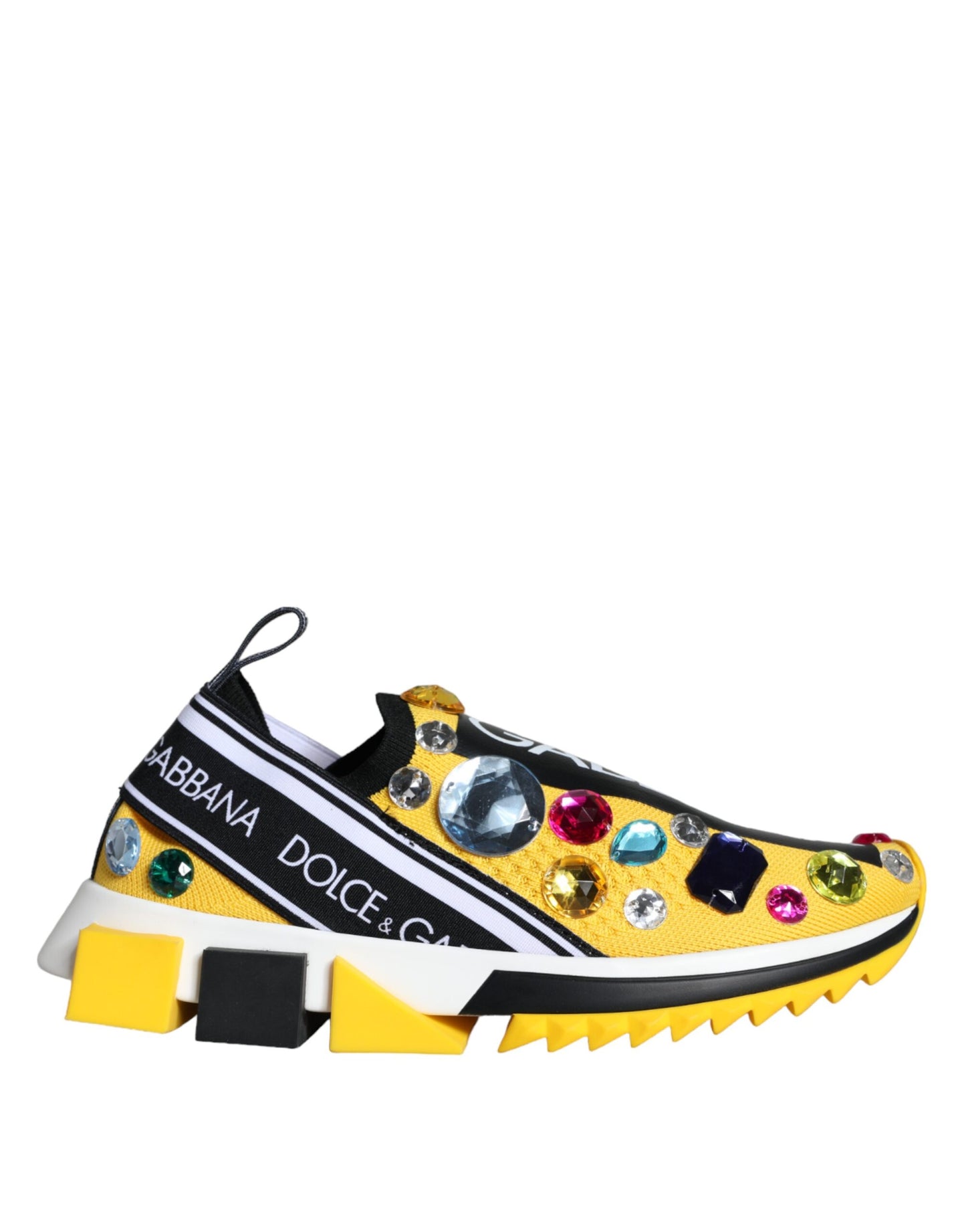 Dolce & Gabbana Yellow Sorrento Crystals Sneakers Womens Shoes Curated Luxury Accessories by Orvyn