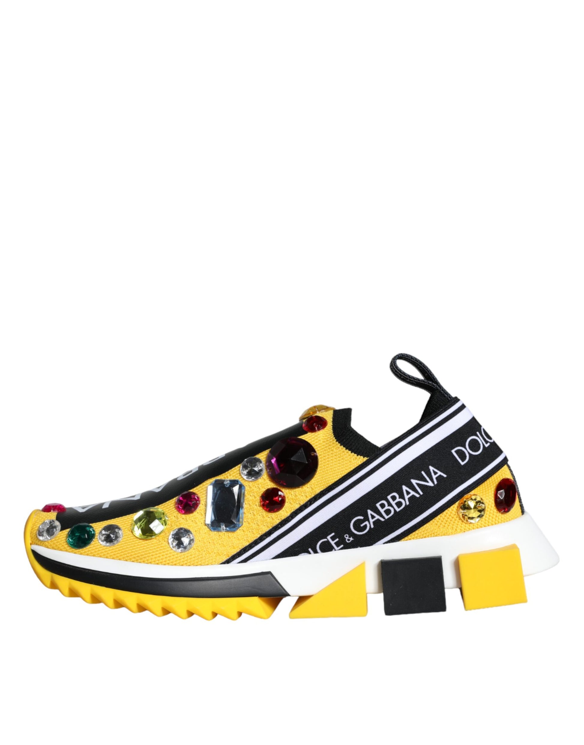 Dolce & Gabbana Yellow Sorrento Crystals Sneakers Womens Shoes Curated Luxury Accessories by Orvyn