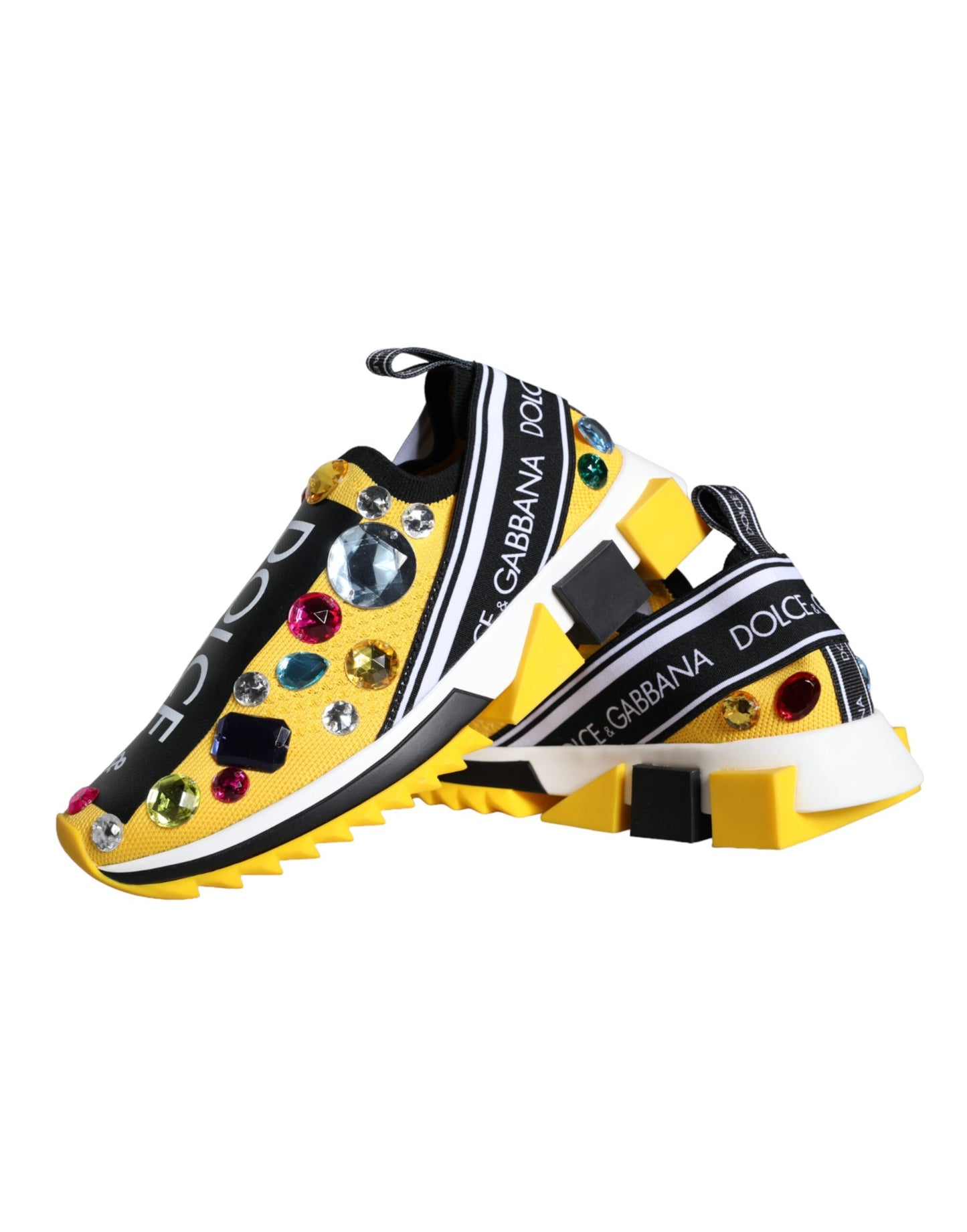 Dolce & Gabbana Yellow Sorrento Crystals Sneakers Womens Shoes Curated Luxury Accessories by Orvyn