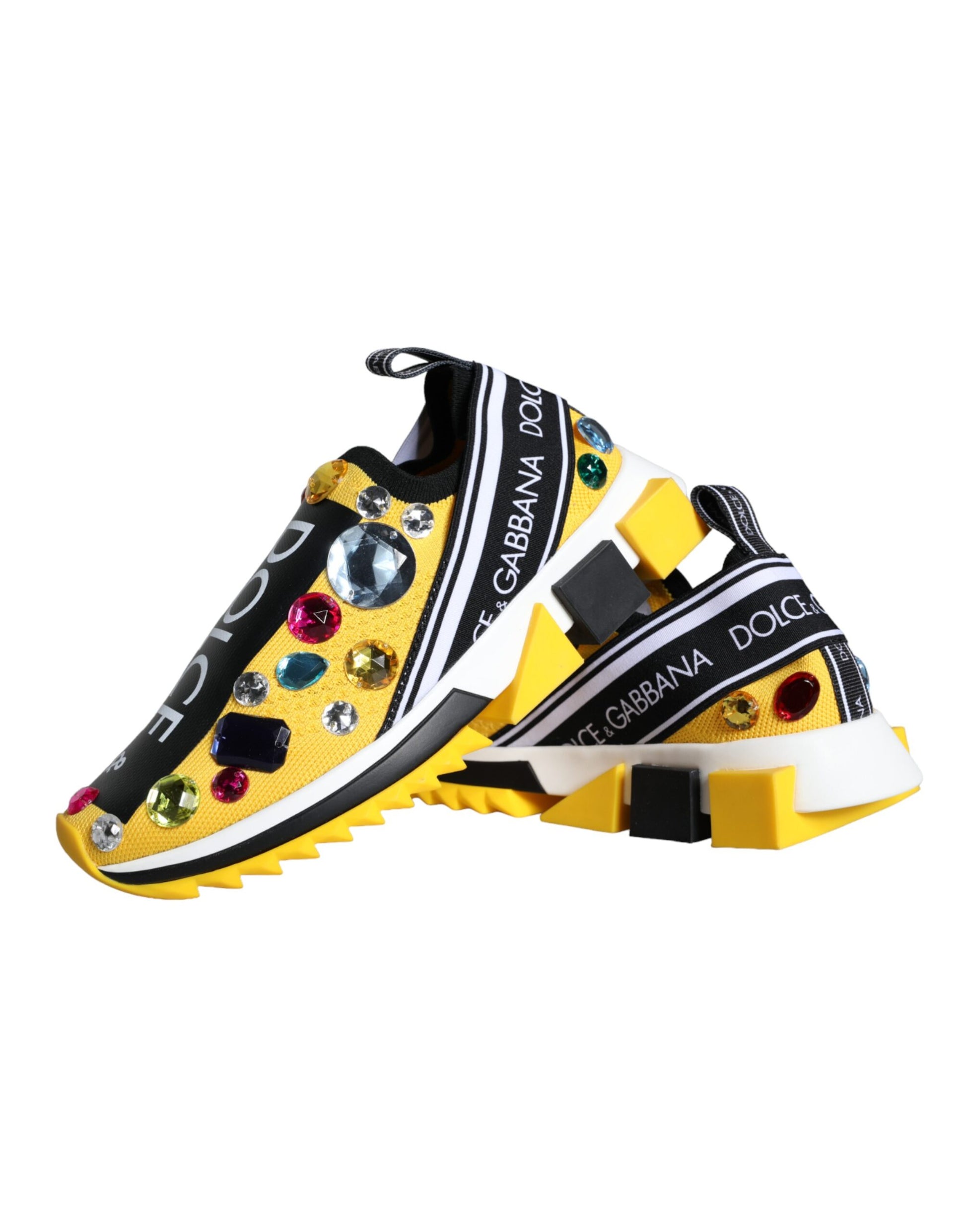 Dolce & Gabbana Yellow Sorrento Crystals Sneakers Womens Shoes Curated Luxury Accessories by Orvyn