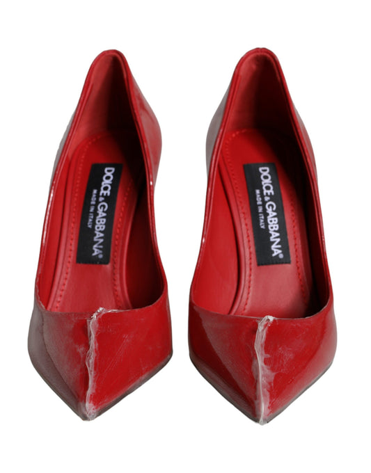 Dolce & Gabbana Red Patent Leather Faux Pearl Heels Pumps Shoes Curated Luxury Accessories by Orvyn