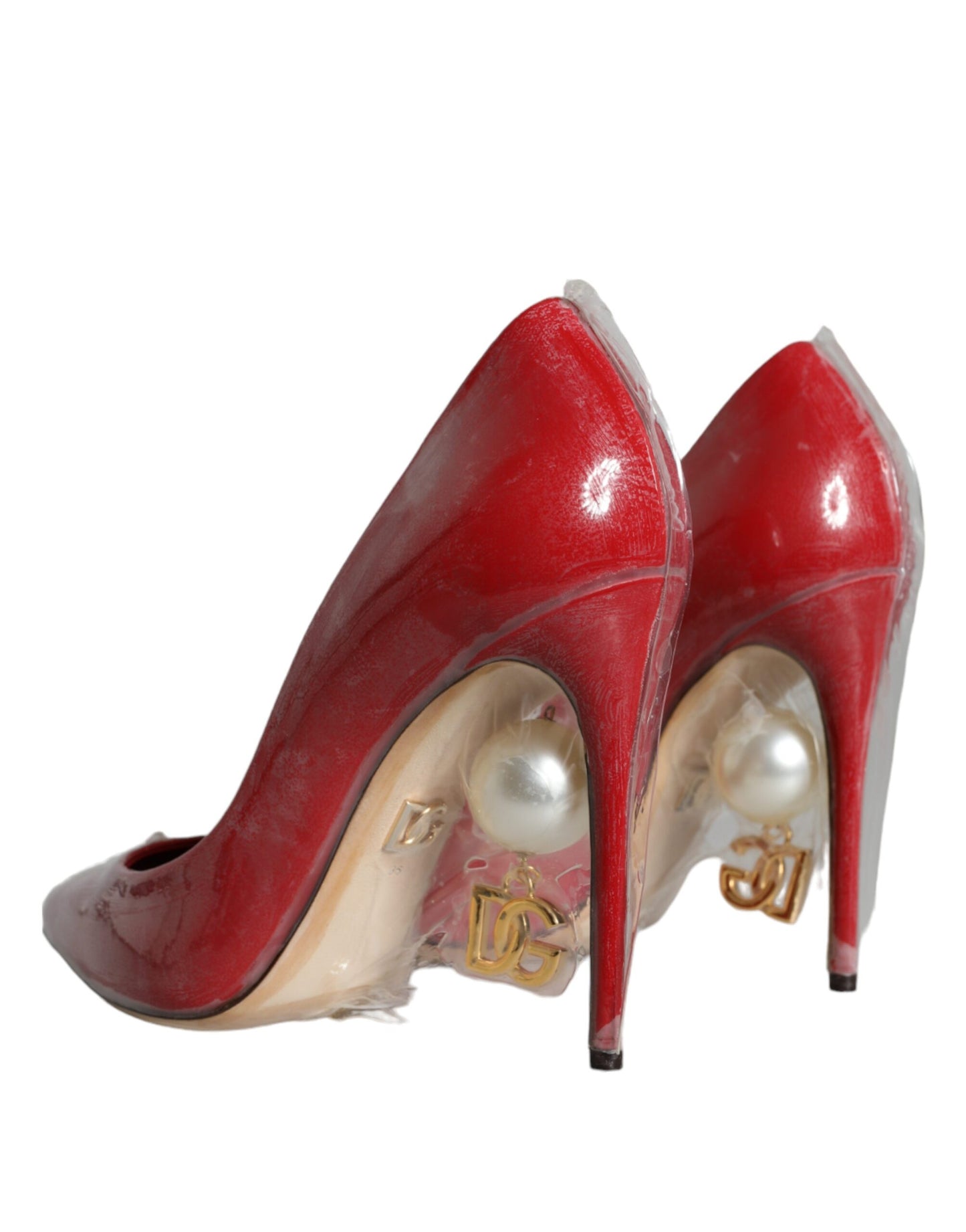 Dolce & Gabbana Red Patent Leather Faux Pearl Heels Pumps Shoes Curated Luxury Accessories by Orvyn