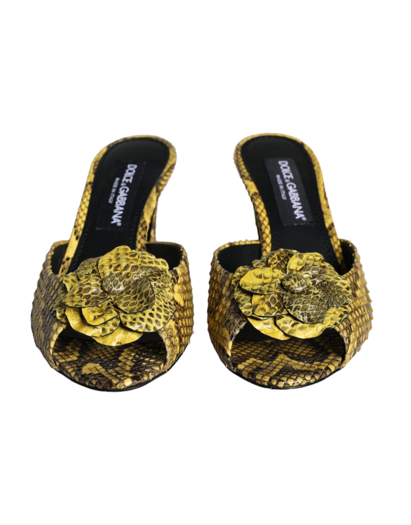 Dolce & Gabbana Yellow Leather Block Heels Slides Shoes Curated Luxury Accessories by Orvyn