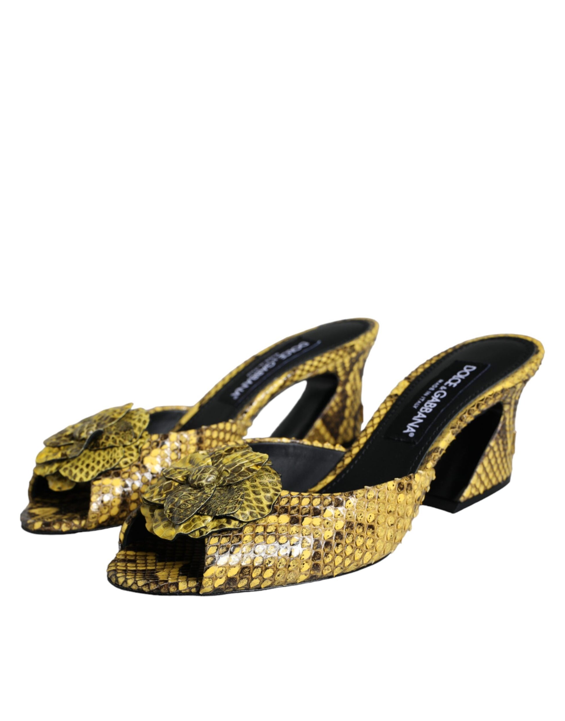 Dolce & Gabbana Yellow Leather Block Heels Slides Shoes Curated Luxury Accessories by Orvyn