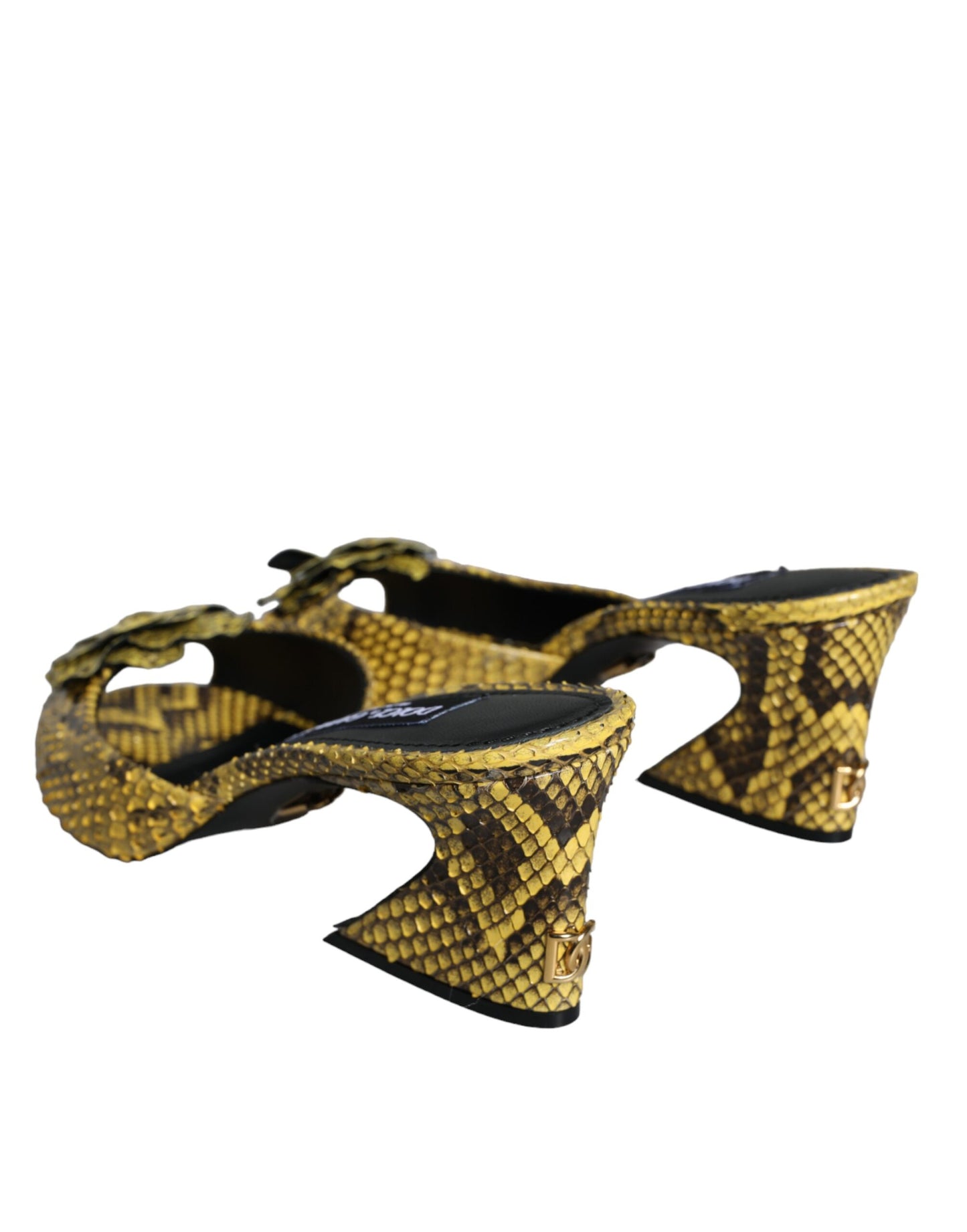 Dolce & Gabbana Yellow Leather Block Heels Slides Shoes Curated Luxury Accessories by Orvyn