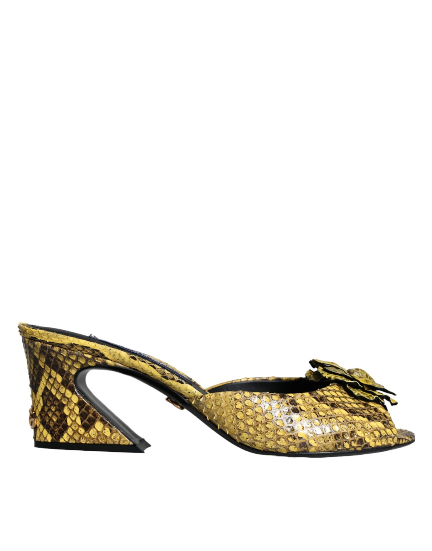 Dolce & Gabbana Yellow Leather Block Heels Slides Shoes Curated Luxury Accessories by Orvyn
