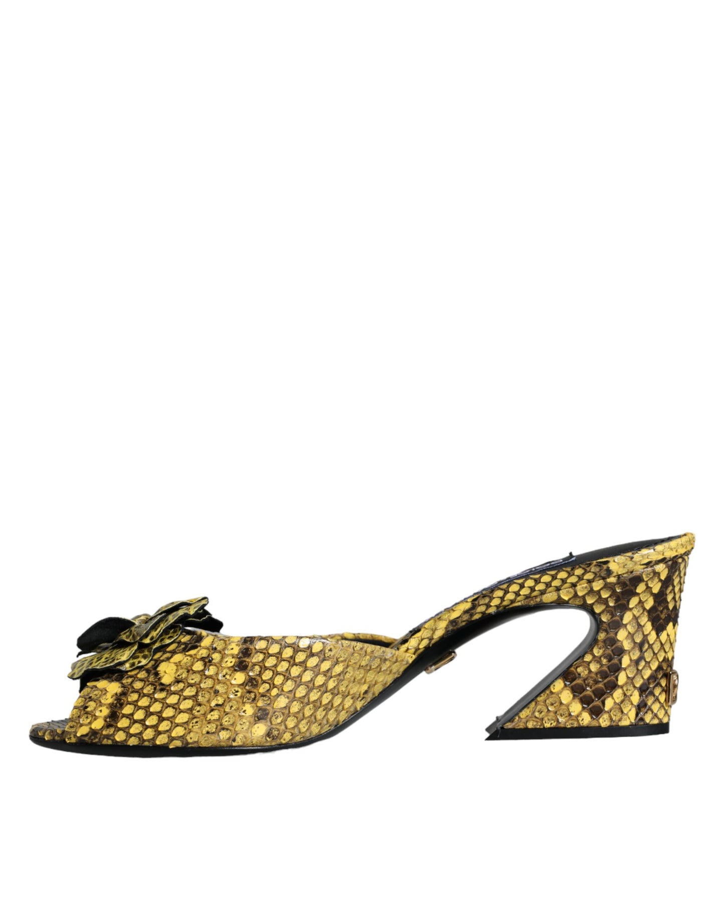 Dolce & Gabbana Yellow Leather Block Heels Slides Shoes Curated Luxury Accessories by Orvyn