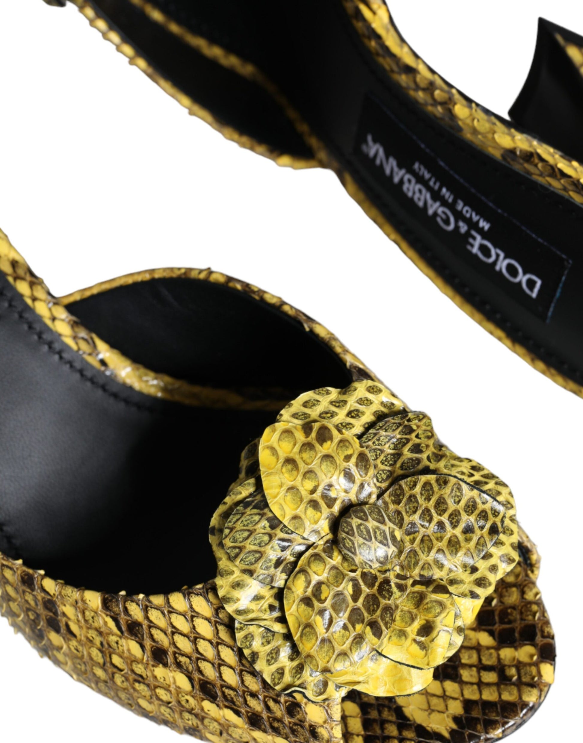 Dolce & Gabbana Yellow Leather Block Heels Slides Shoes Curated Luxury Accessories by Orvyn