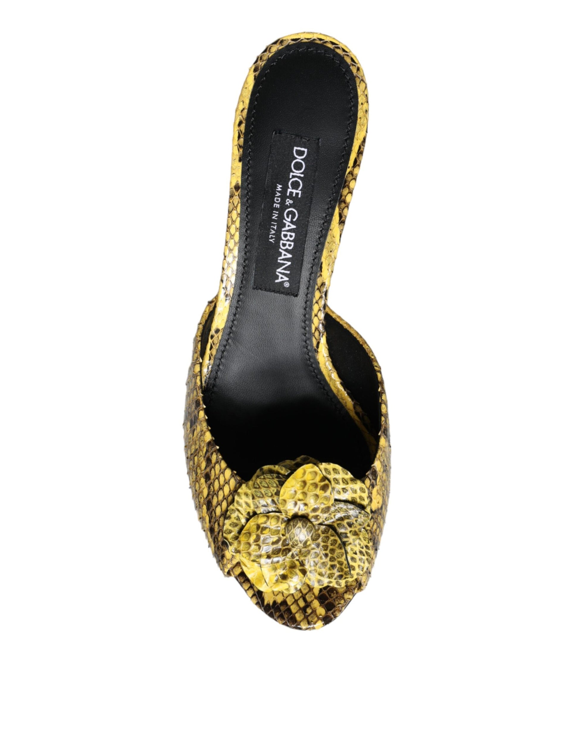 Dolce & Gabbana Yellow Leather Block Heels Slides Shoes Curated Luxury Accessories by Orvyn
