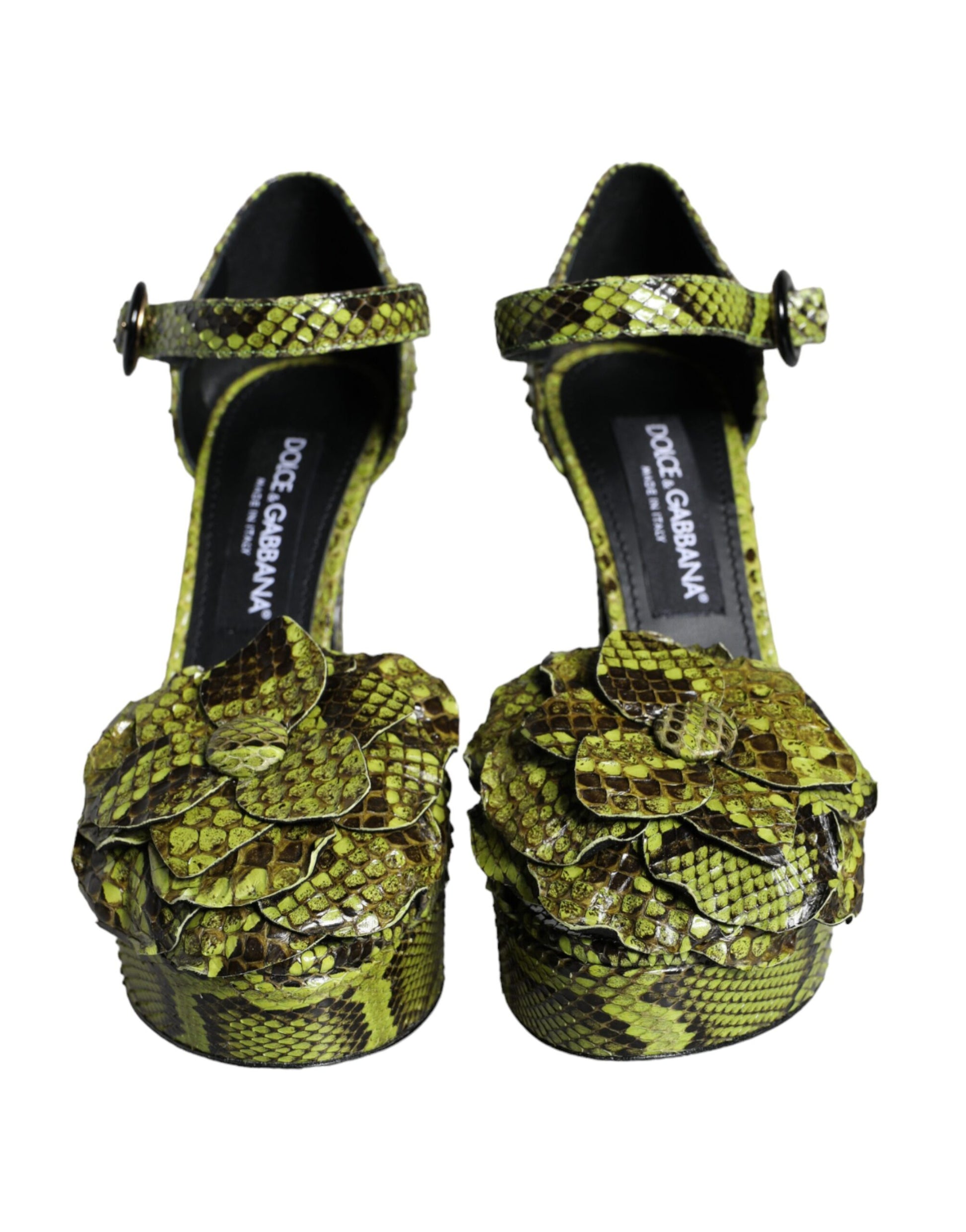 Dolce & Gabbana Green Exotic Leather Ankle Strap Heels Sandals Shoes Curated Luxury Accessories by Orvyn