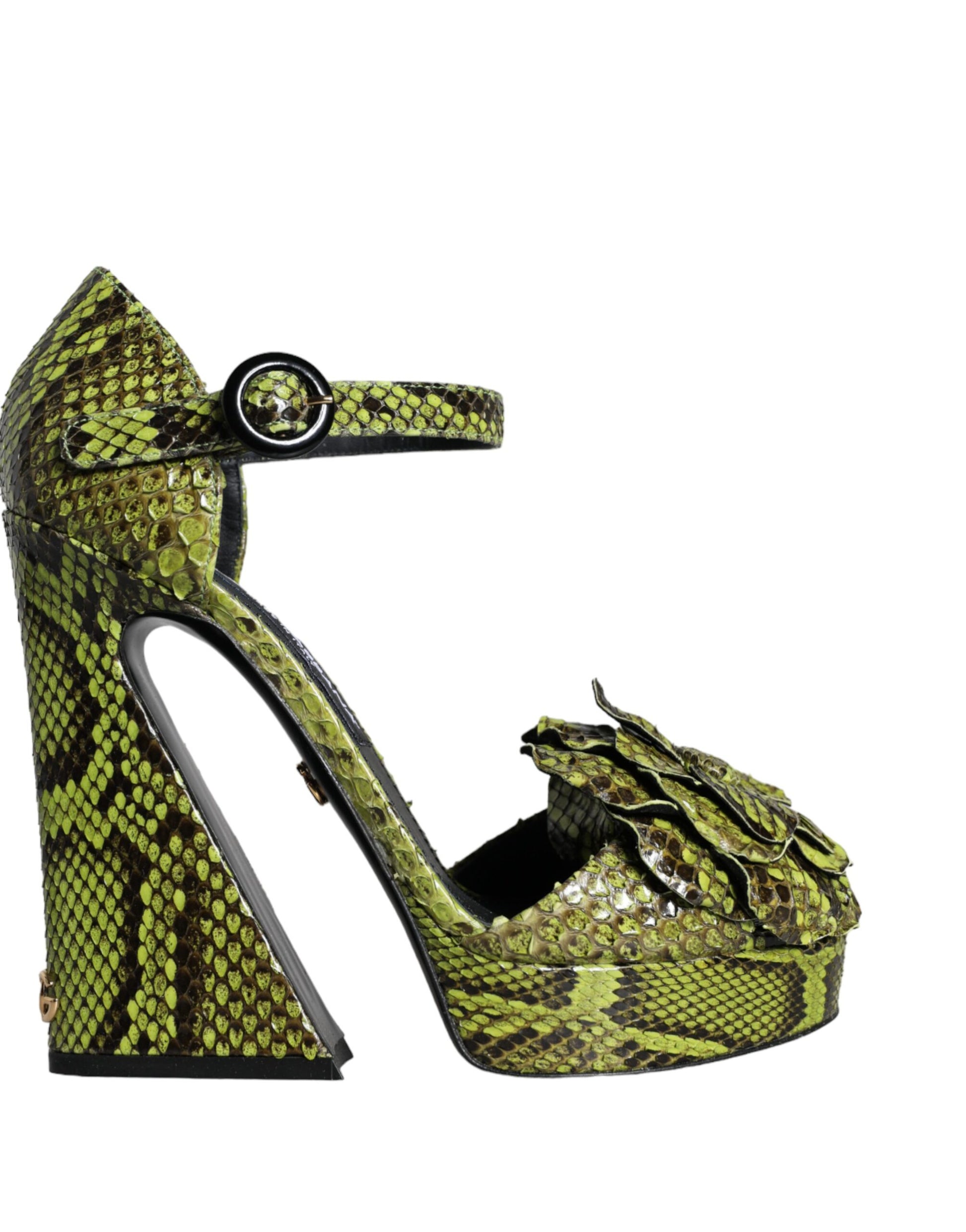 Dolce & Gabbana Green Exotic Leather Ankle Strap Heels Sandals Shoes Curated Luxury Accessories by Orvyn
