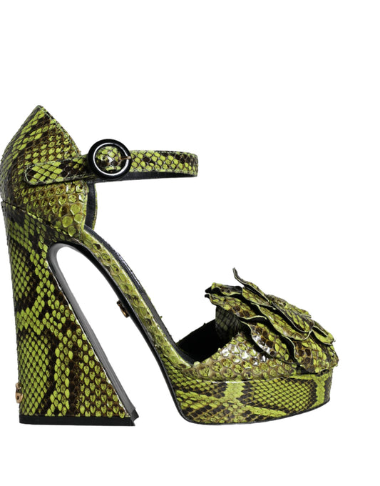 Dolce & Gabbana Green Exotic Leather Ankle Strap Heels Sandals Shoes Curated Luxury Accessories by Orvyn