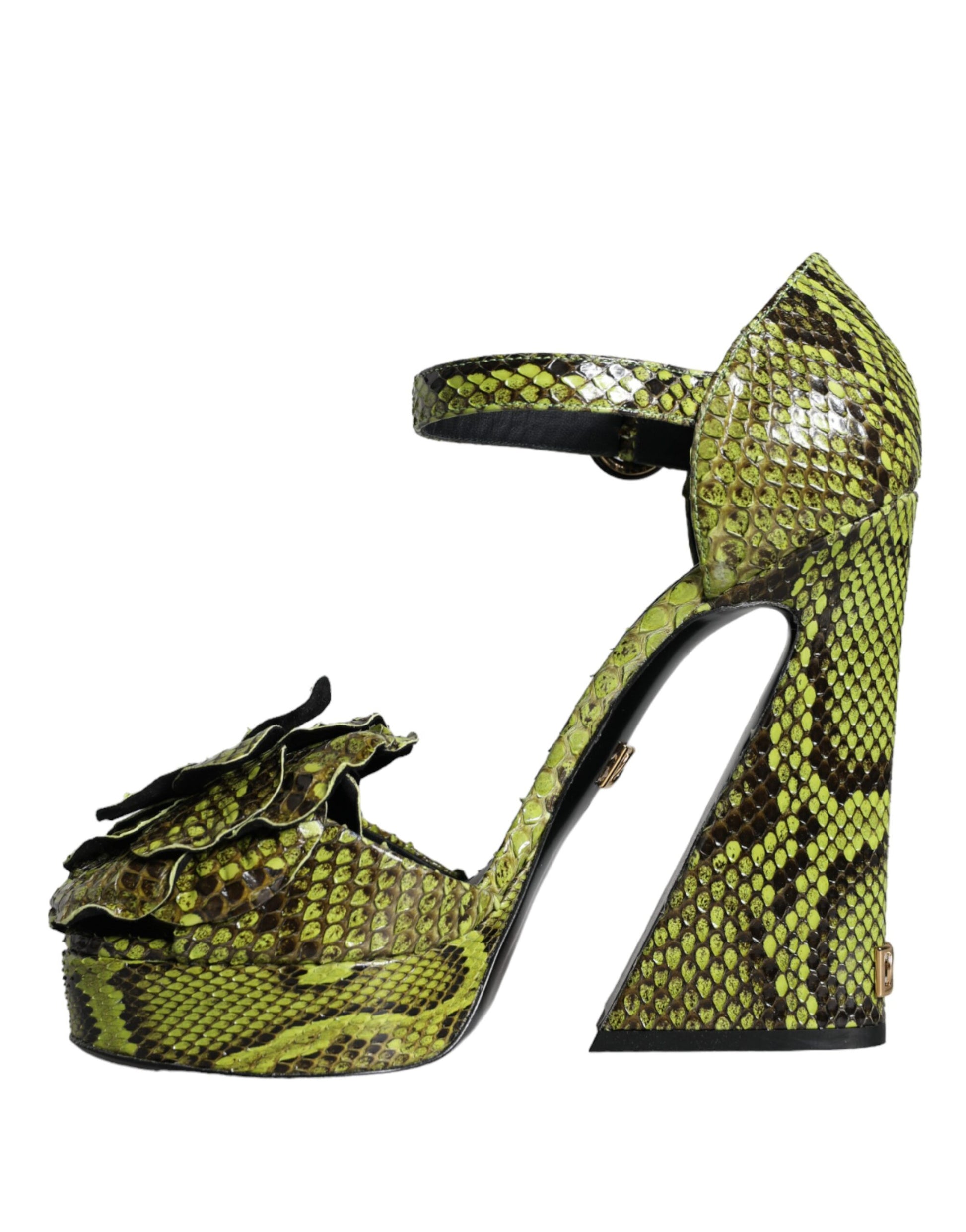 Dolce & Gabbana Green Exotic Leather Ankle Strap Heels Sandals Shoes Curated Luxury Accessories by Orvyn