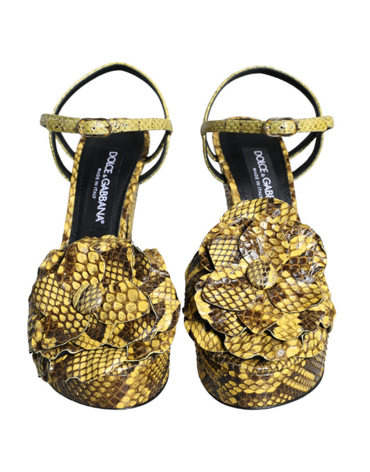 Dolce & Gabbana Yellow Exotic Leather Ankle Strap Heels Sandals Shoes Curated Luxury Accessories by Orvyn