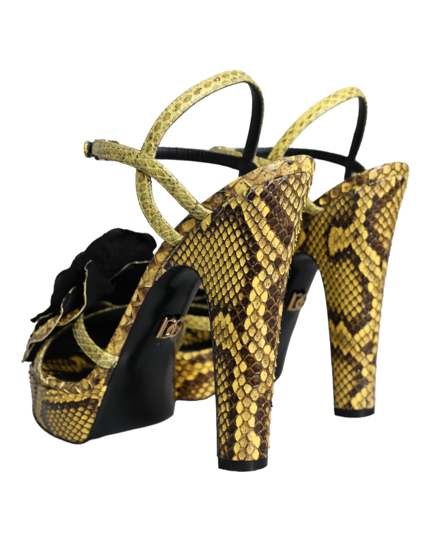 Dolce & Gabbana Yellow Exotic Leather Ankle Strap Heels Sandals Shoes Curated Luxury Accessories by Orvyn