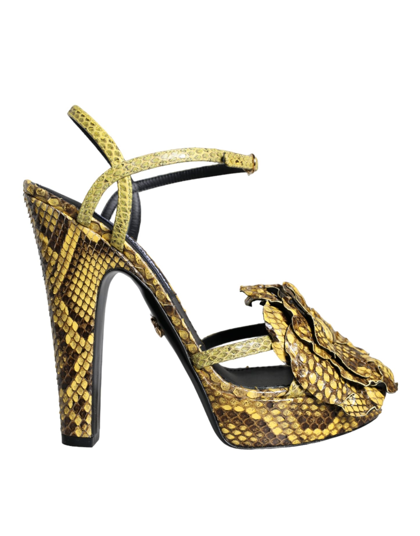 Dolce & Gabbana Yellow Exotic Leather Ankle Strap Heels Sandals Shoes Curated Luxury Accessories by Orvyn