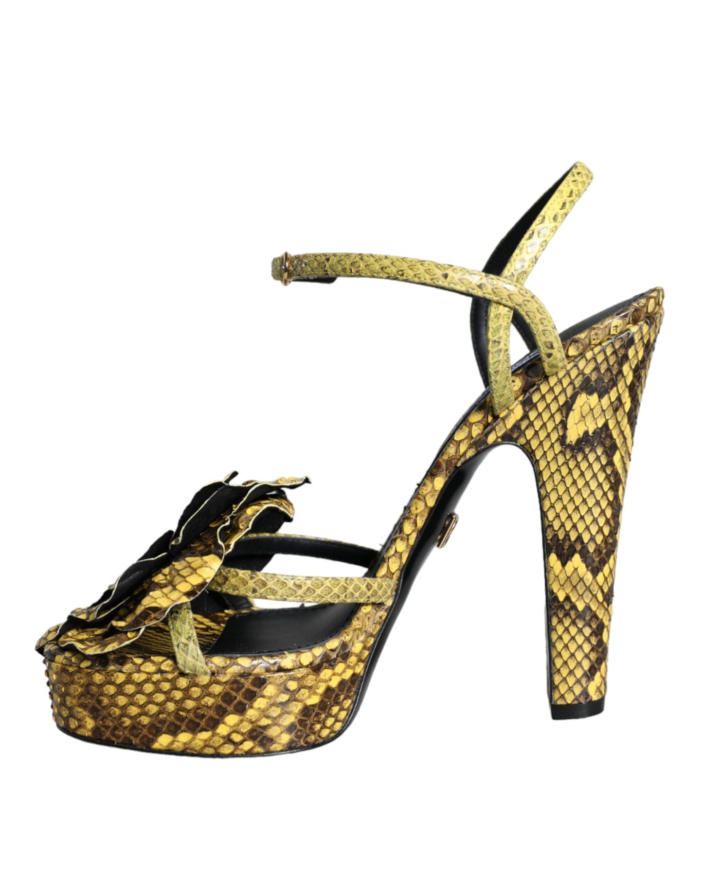 Dolce & Gabbana Yellow Exotic Leather Ankle Strap Heels Sandals Shoes Curated Luxury Accessories by Orvyn
