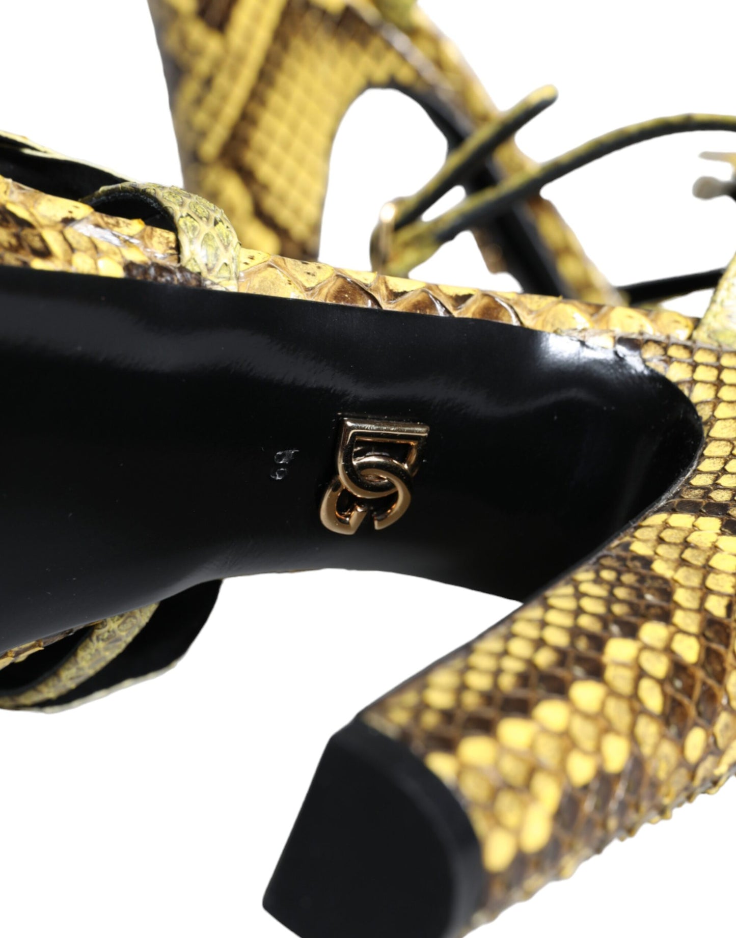Dolce & Gabbana Yellow Exotic Leather Ankle Strap Heels Sandals Shoes Curated Luxury Accessories by Orvyn