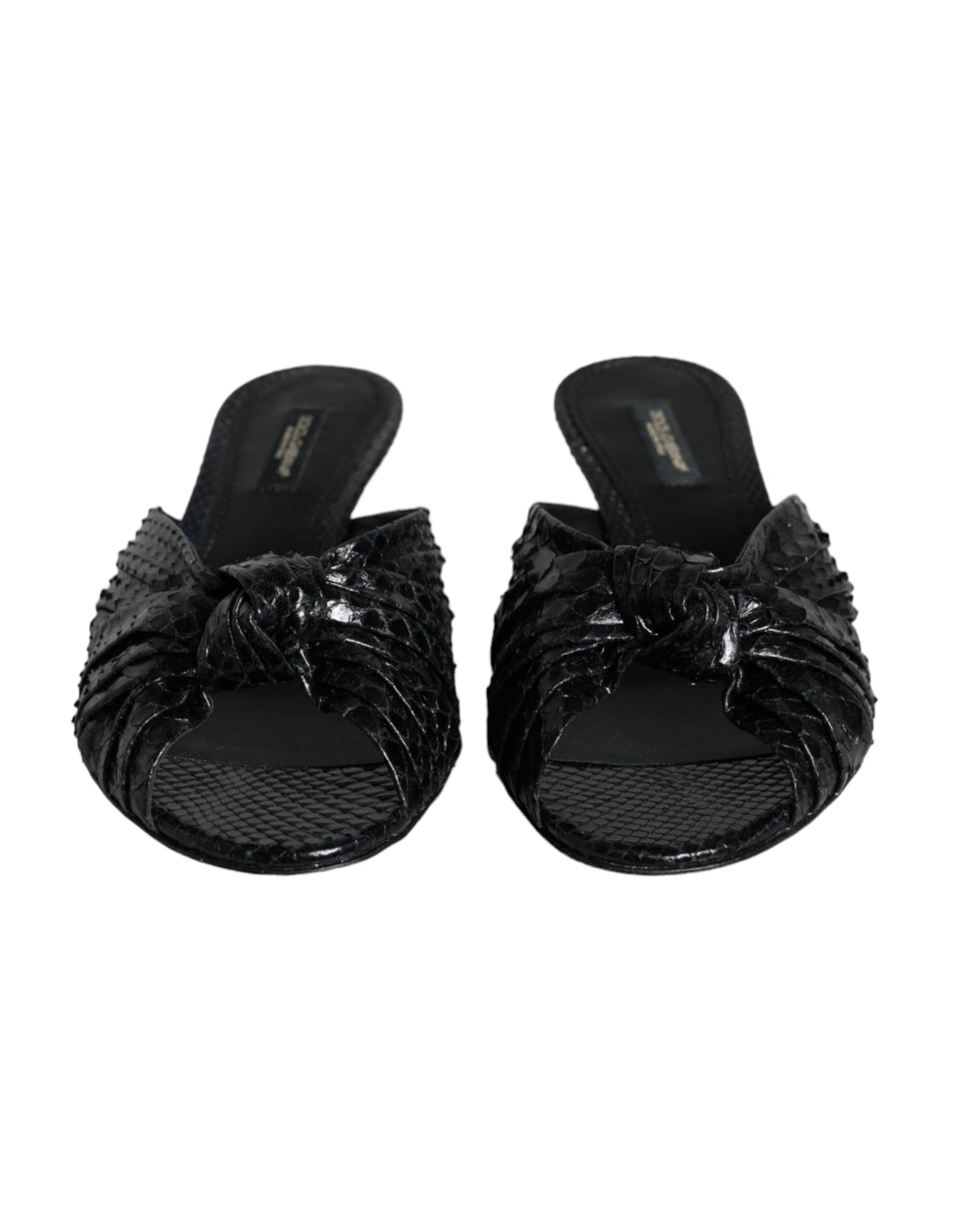 Dolce & Gabbana Black Leather Heels Slides Sandals Shoes Curated Luxury Accessories by Orvyn