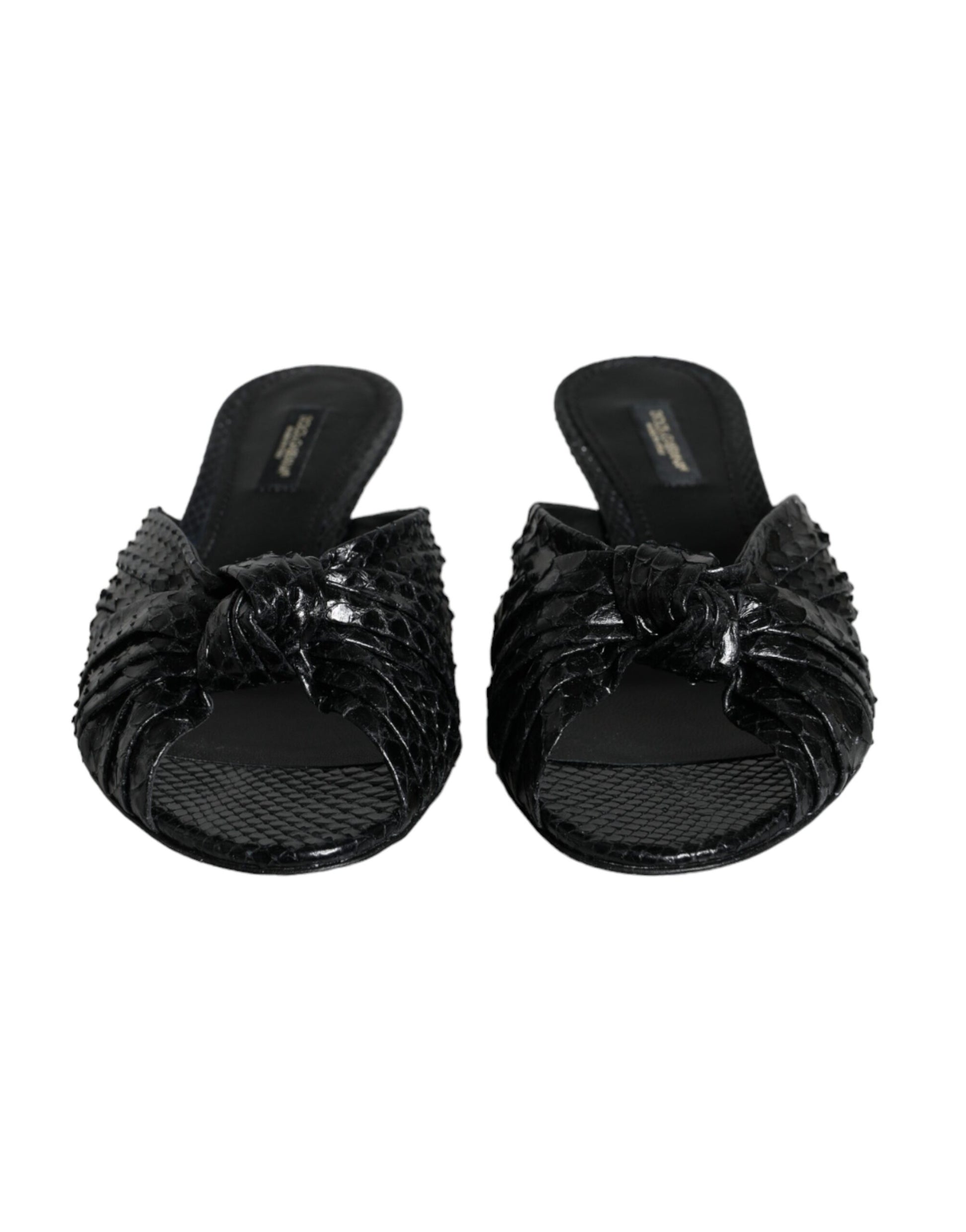 Dolce & Gabbana Black Leather Heels Slides Sandals Shoes Curated Luxury Accessories by Orvyn