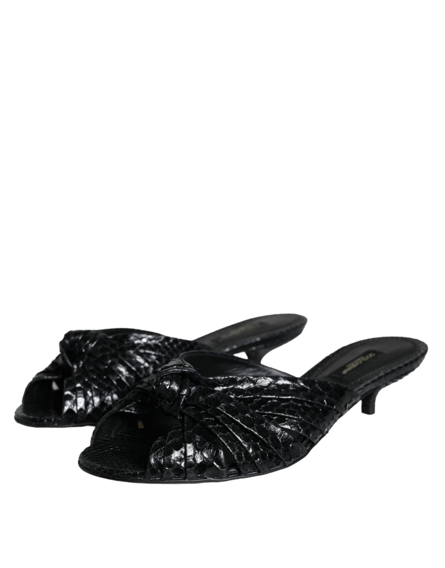 Dolce & Gabbana Black Leather Heels Slides Sandals Shoes Curated Luxury Accessories by Orvyn