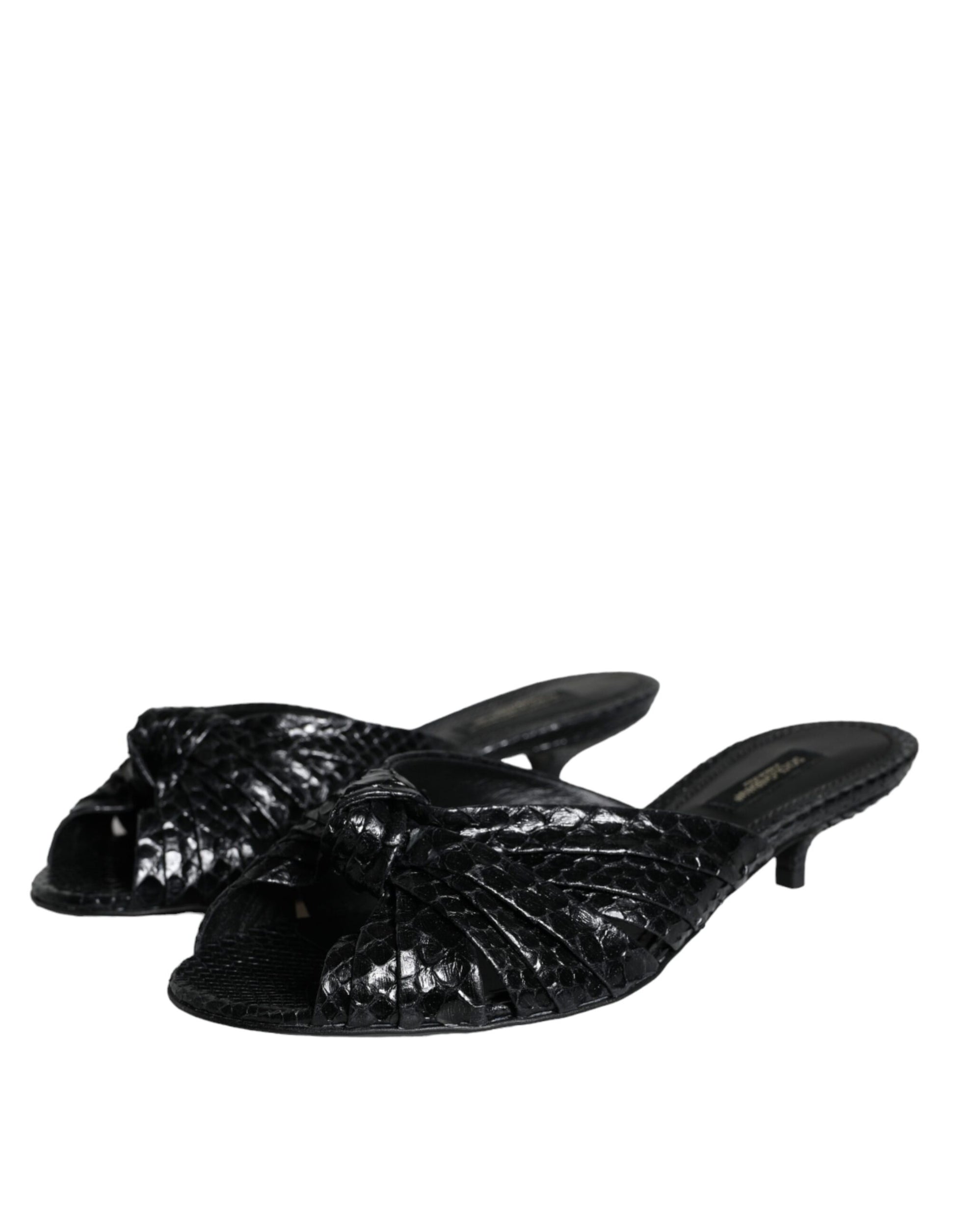 Dolce & Gabbana Black Leather Heels Slides Sandals Shoes Curated Luxury Accessories by Orvyn