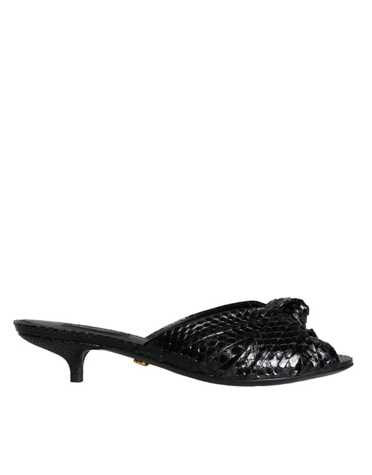 Dolce & Gabbana Black Leather Heels Slides Sandals Shoes Curated Luxury Accessories by Orvyn