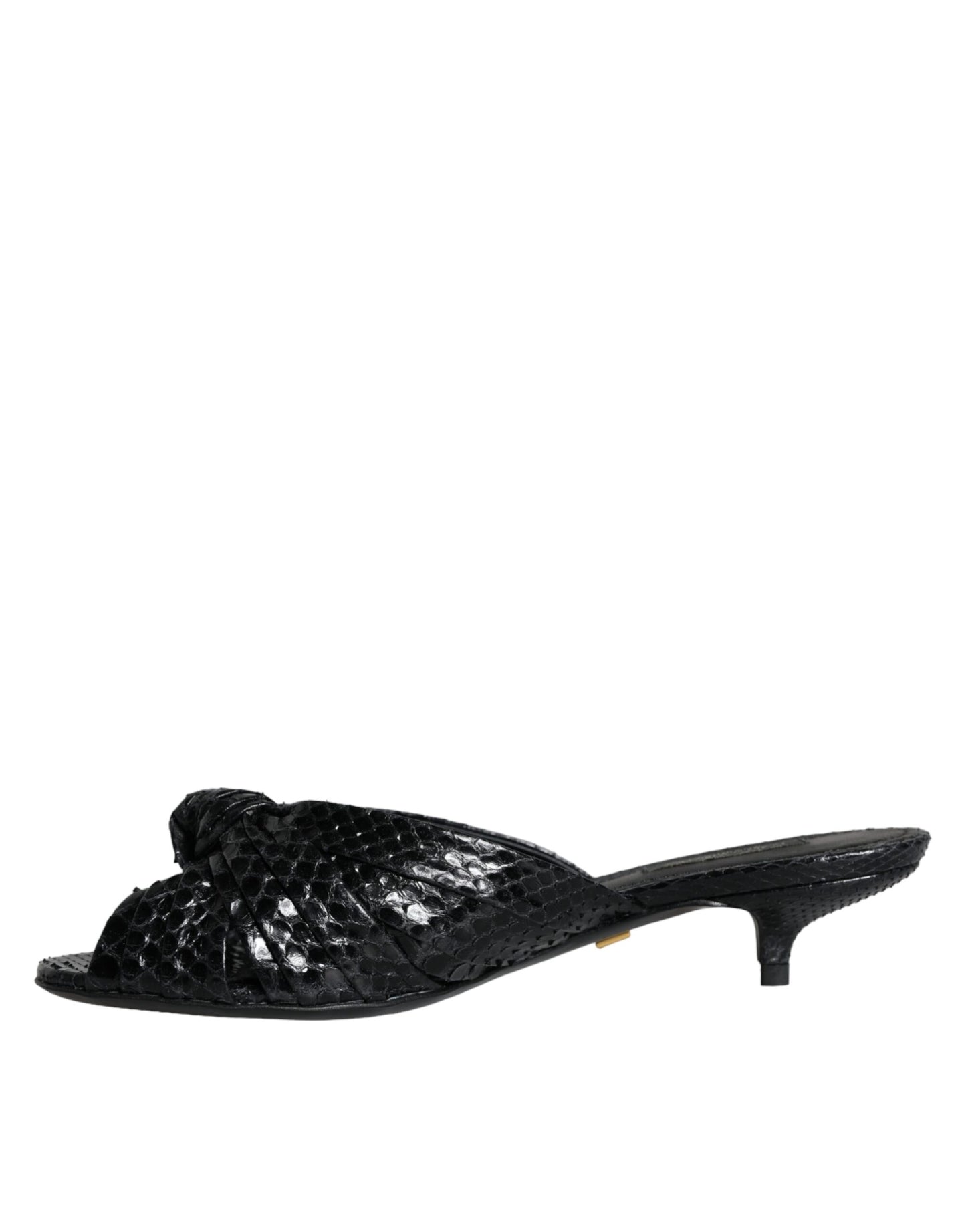 Dolce & Gabbana Black Leather Heels Slides Sandals Shoes Curated Luxury Accessories by Orvyn