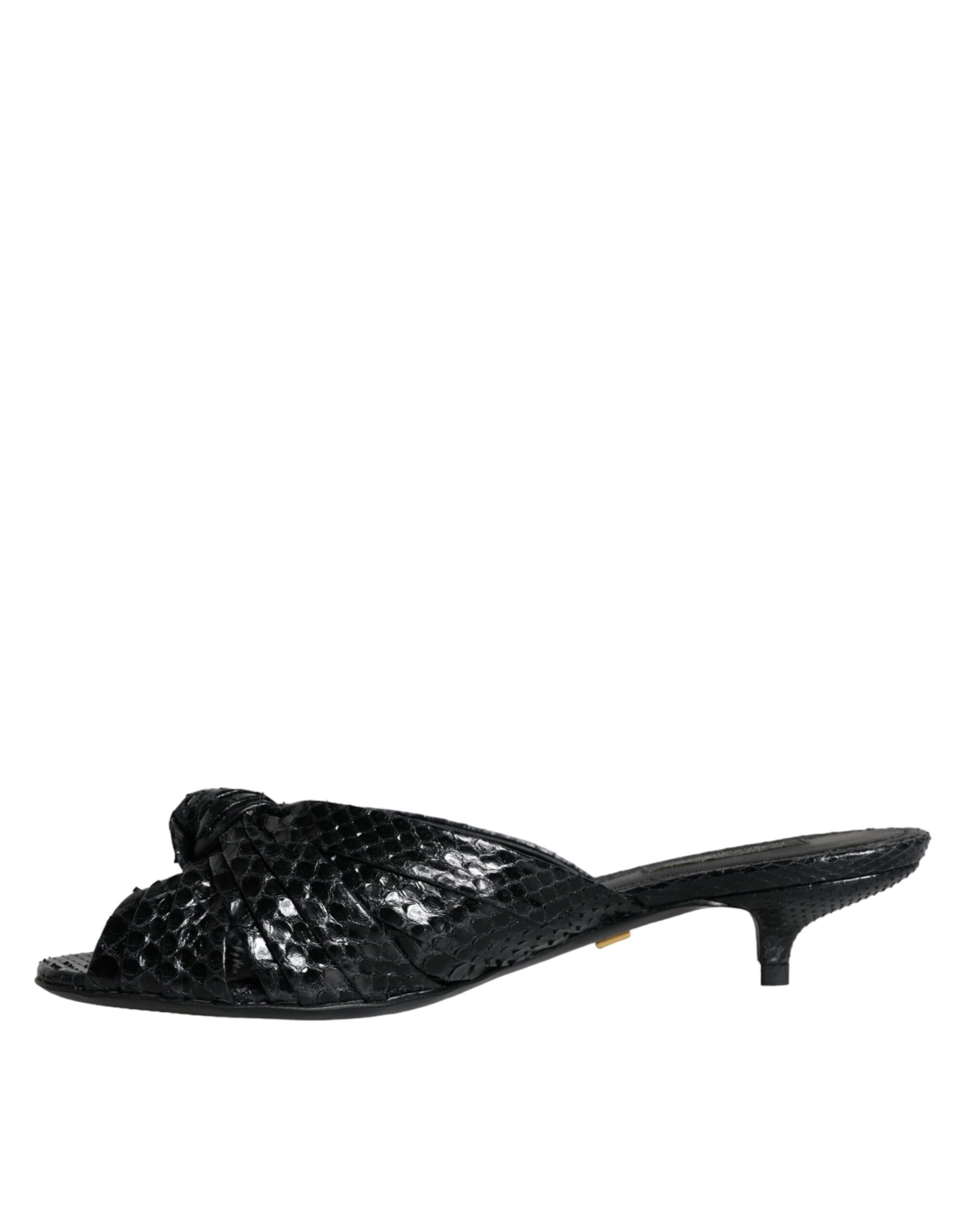 Dolce & Gabbana Black Leather Heels Slides Sandals Shoes Curated Luxury Accessories by Orvyn