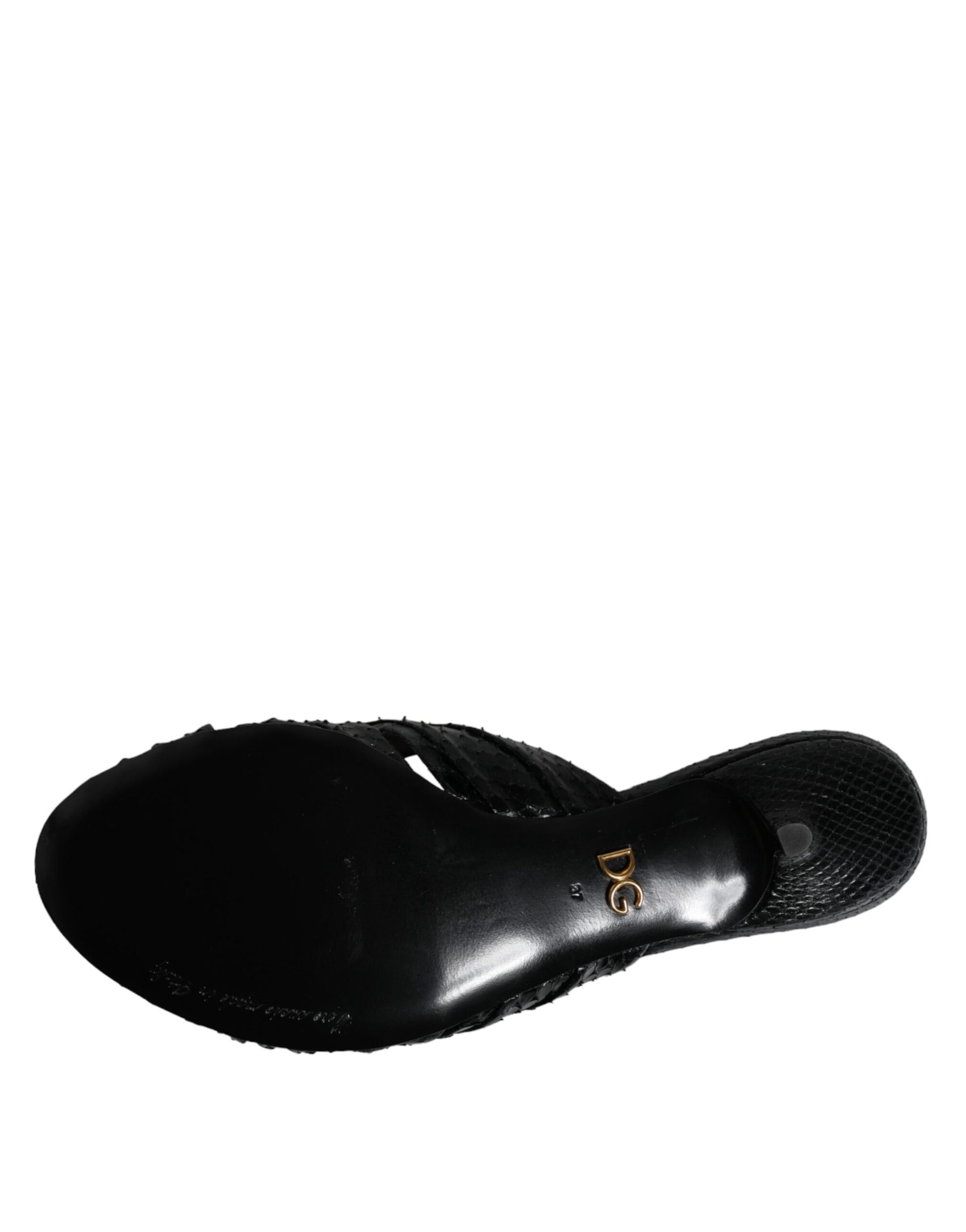 Dolce & Gabbana Black Leather Heels Slides Sandals Shoes Curated Luxury Accessories by Orvyn
