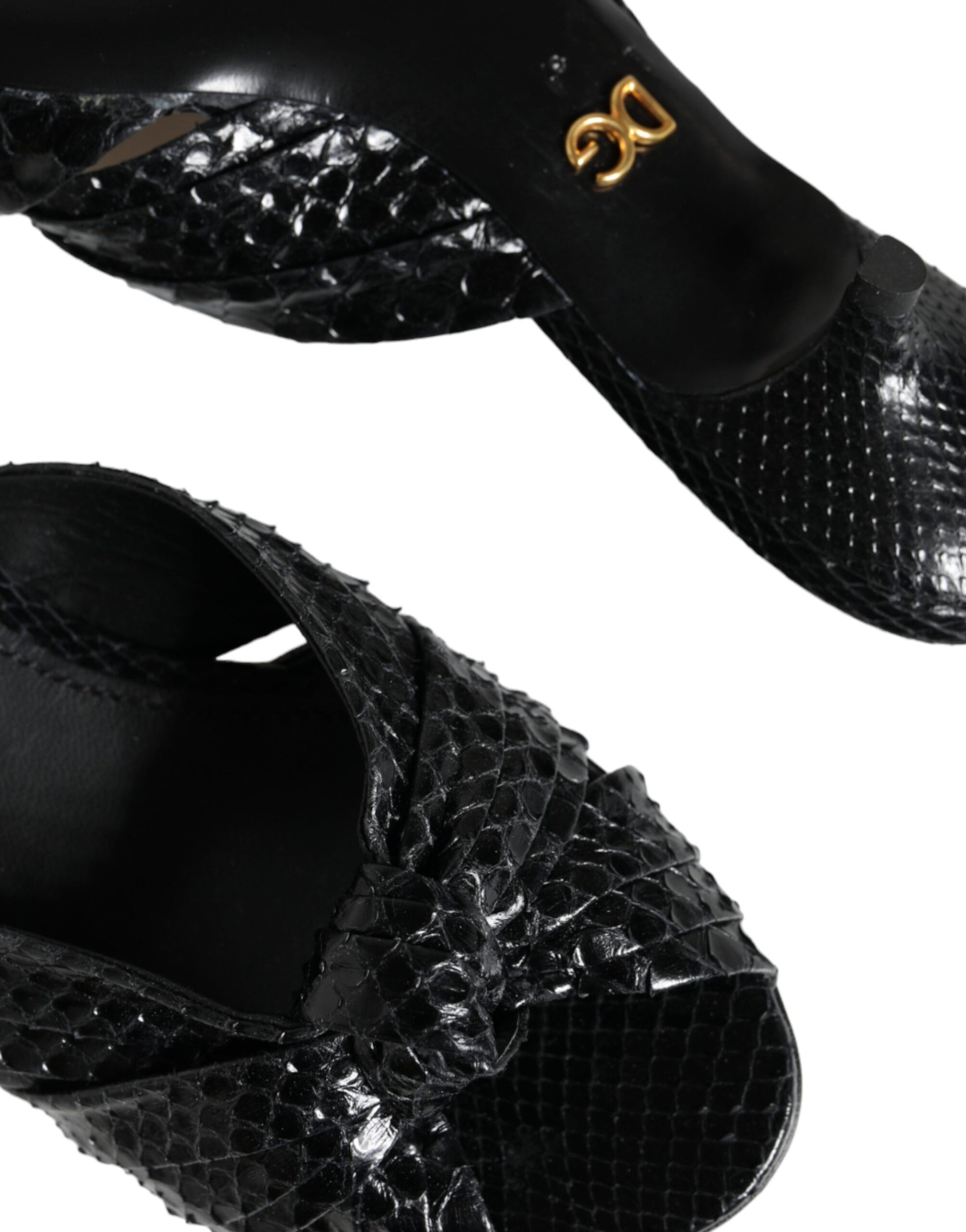 Dolce & Gabbana Black Leather Heels Slides Sandals Shoes Curated Luxury Accessories by Orvyn