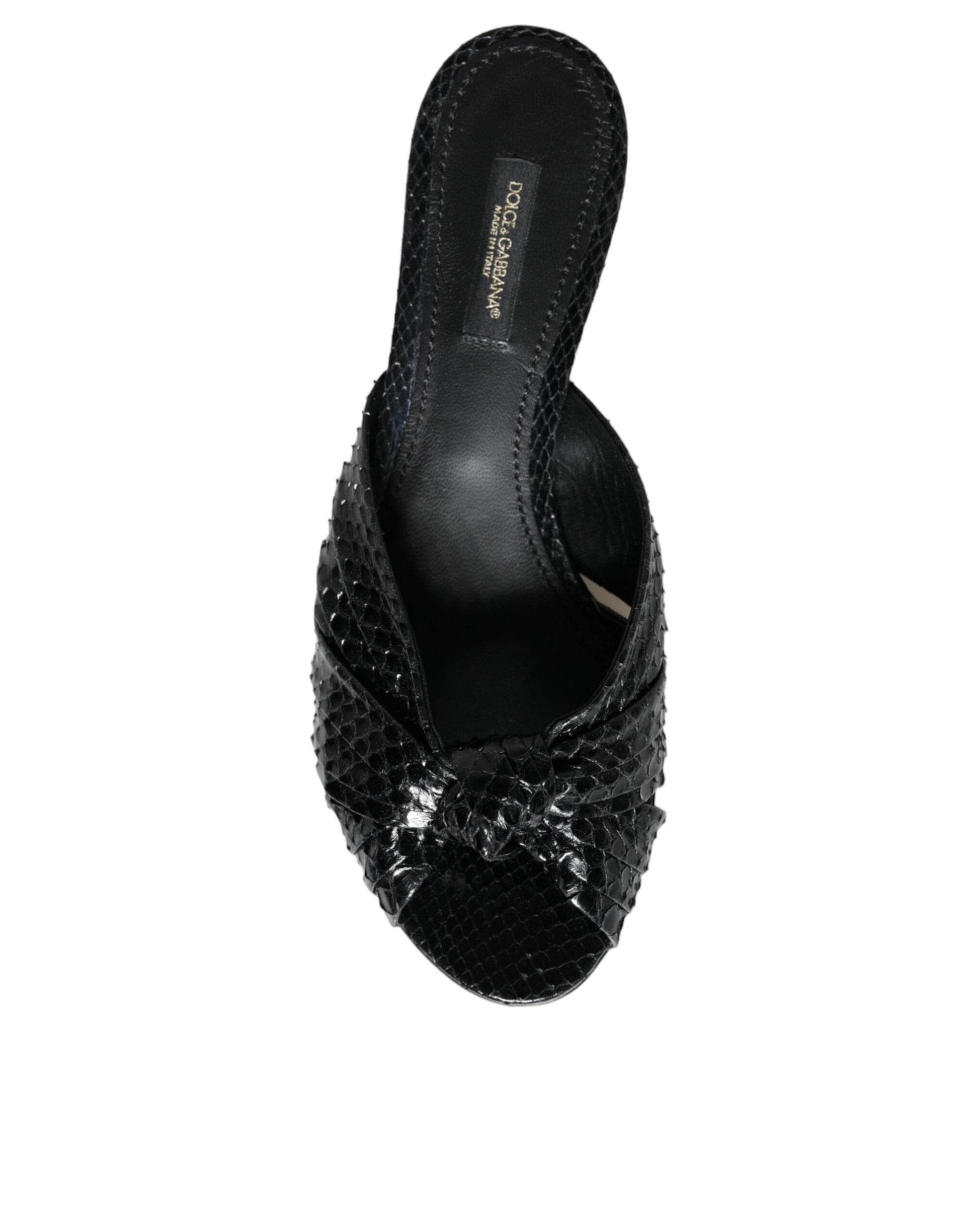 Dolce & Gabbana Black Leather Heels Slides Sandals Shoes Curated Luxury Accessories by Orvyn