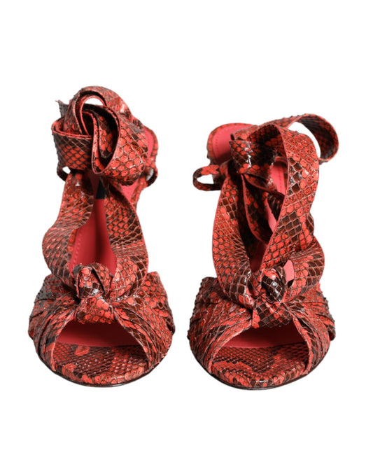 Dolce & Gabbana Coral Exotic Leather Heels Sandals Shoes Curated Luxury Accessories by Orvyn