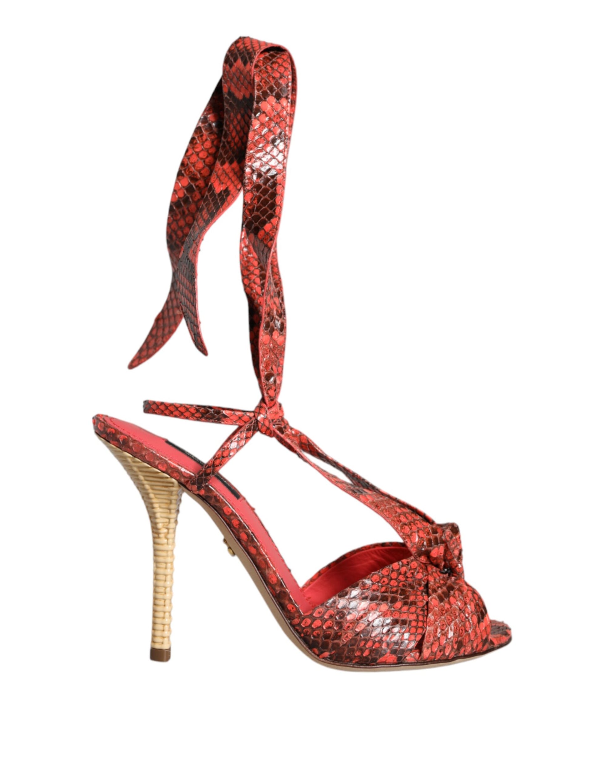 Dolce & Gabbana Coral Exotic Leather Heels Sandals Shoes Curated Luxury Accessories by Orvyn