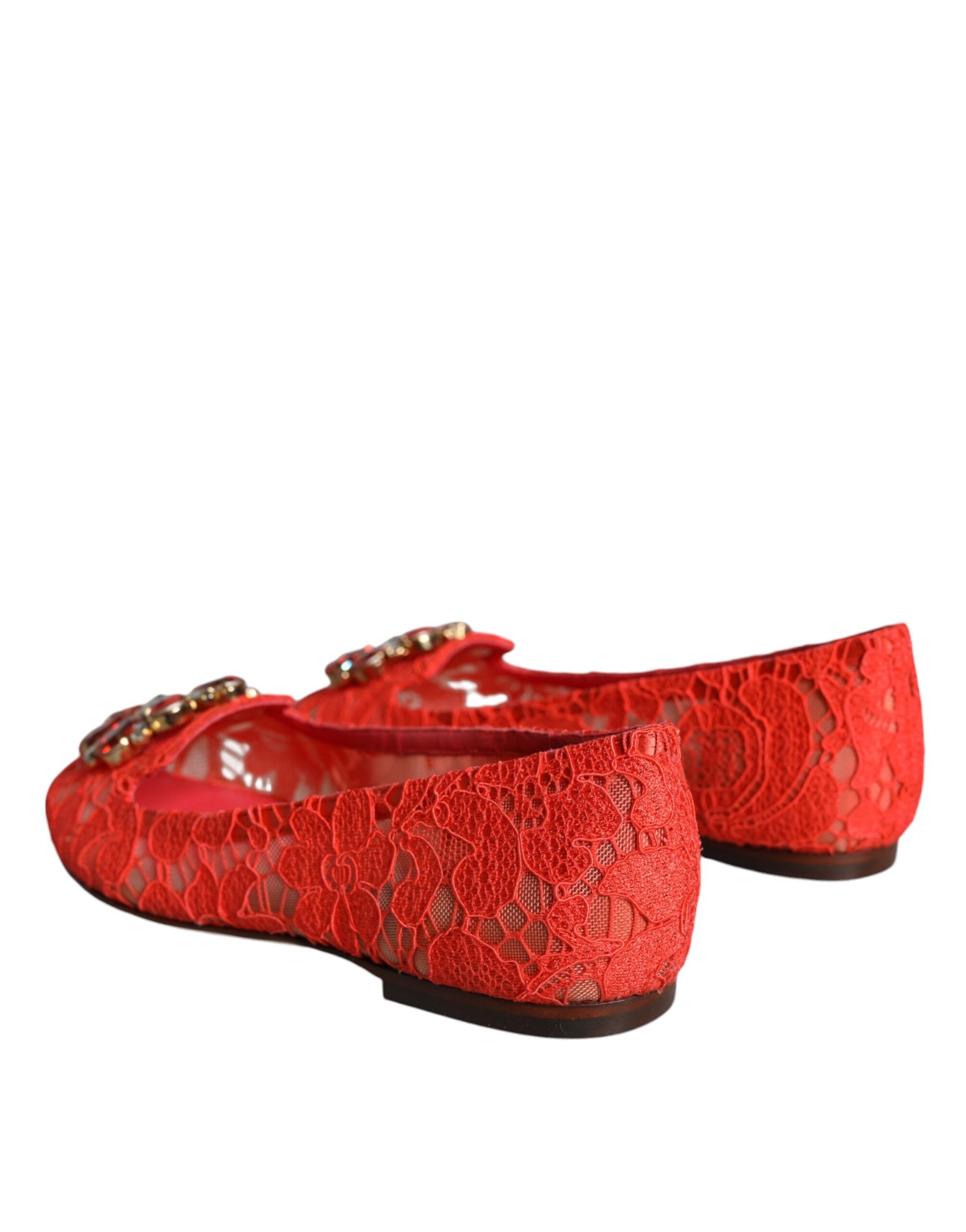 Dolce & Gabbana Coral Lace Crystal Ballet Flats Loafers Shoes Curated Luxury Accessories by Orvyn