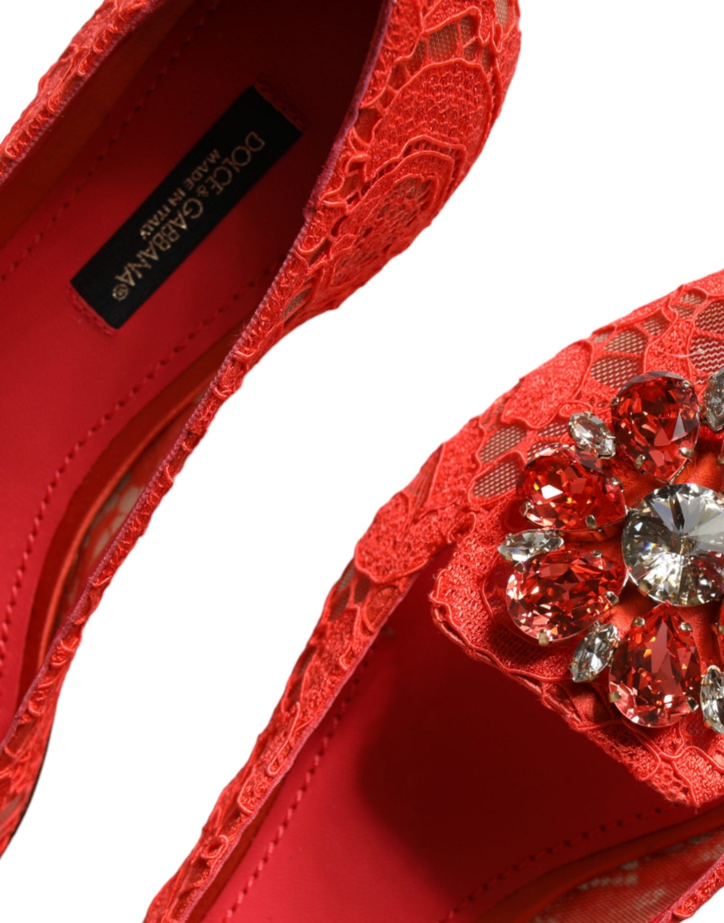 Dolce & Gabbana Coral Lace Crystal Ballet Flats Loafers Shoes Curated Luxury Accessories by Orvyn