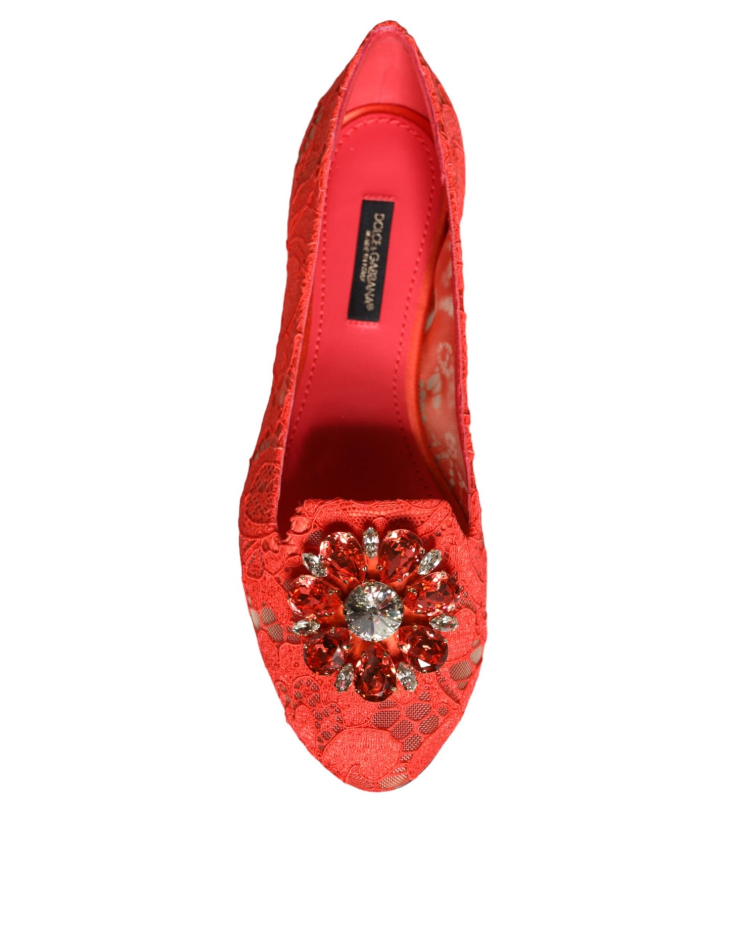 Dolce & Gabbana Coral Lace Crystal Ballet Flats Loafers Shoes Curated Luxury Accessories by Orvyn