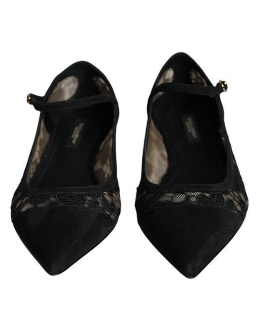 Dolce & Gabbana Black Taormina Lace Bellucci Flats Shoes Curated Luxury Accessories by Orvyn
