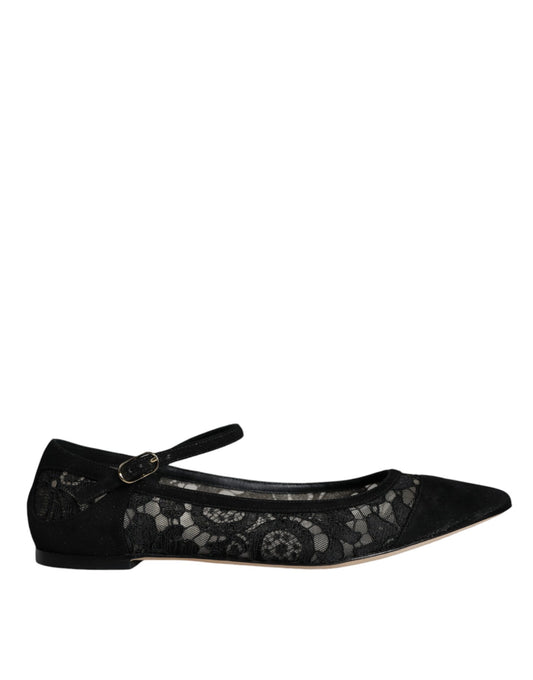 Dolce & Gabbana Black Taormina Lace Bellucci Flats Shoes Curated Luxury Accessories by Orvyn