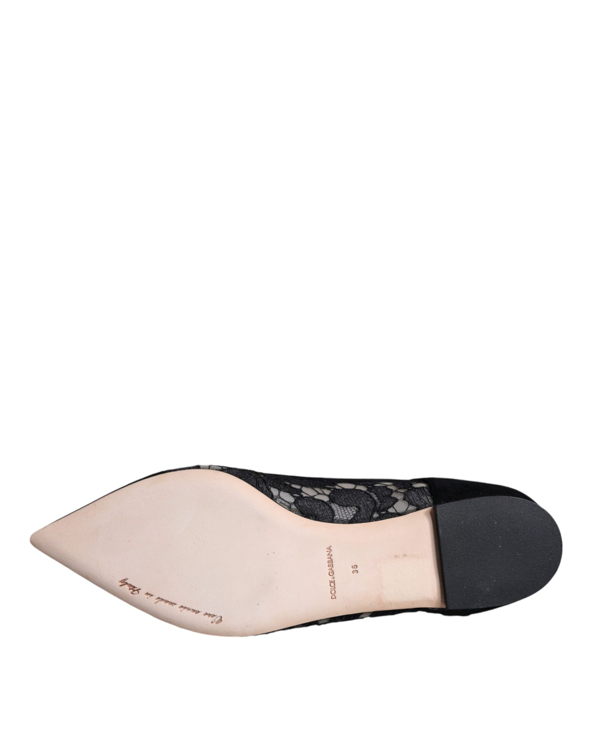 Dolce & Gabbana Black Taormina Lace Bellucci Flats Shoes Curated Luxury Accessories by Orvyn