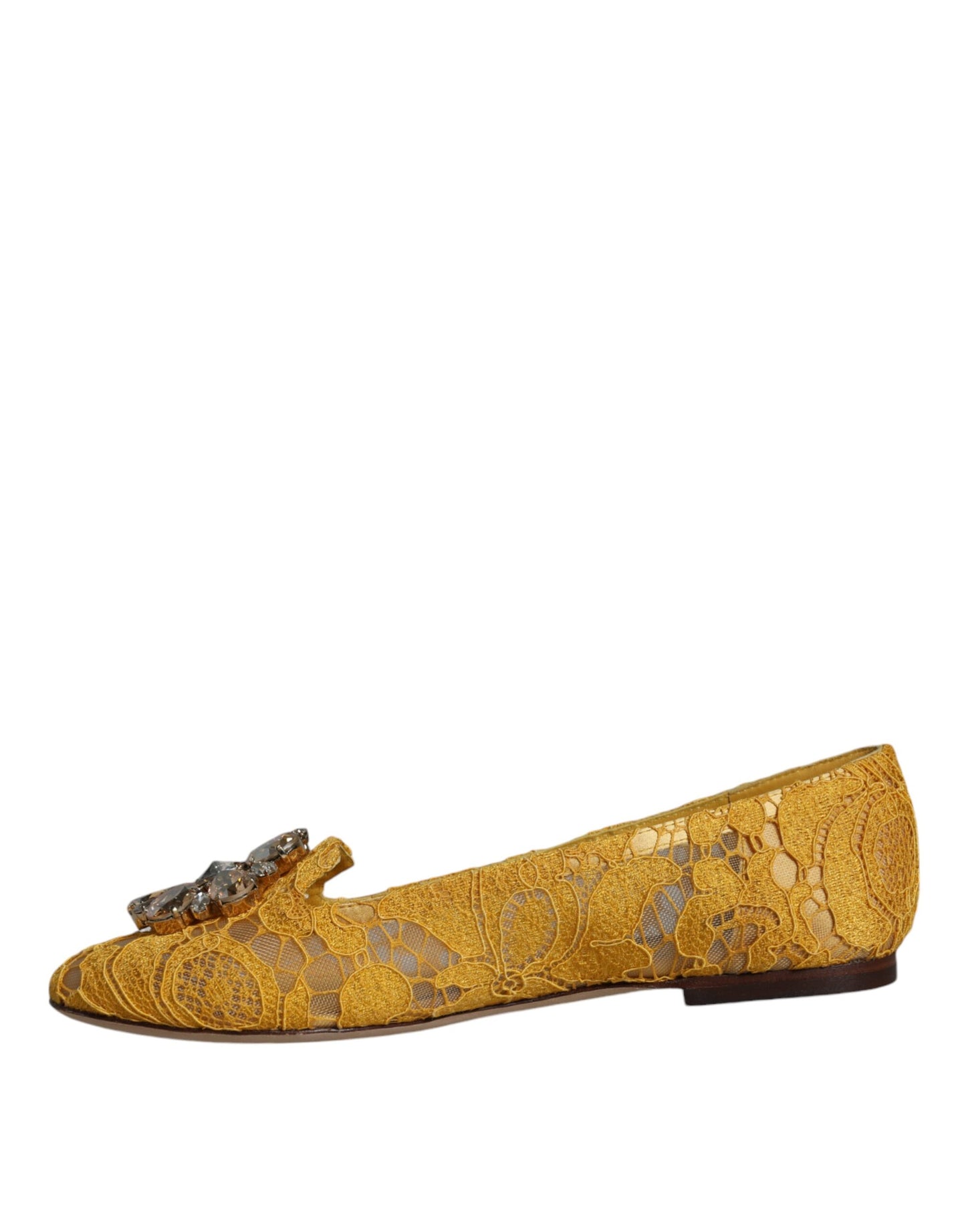 Dolce & Gabbana Mustard Lace Crystal Ballet Flats Loafer Shoes Curated Luxury Accessories by Orvyn