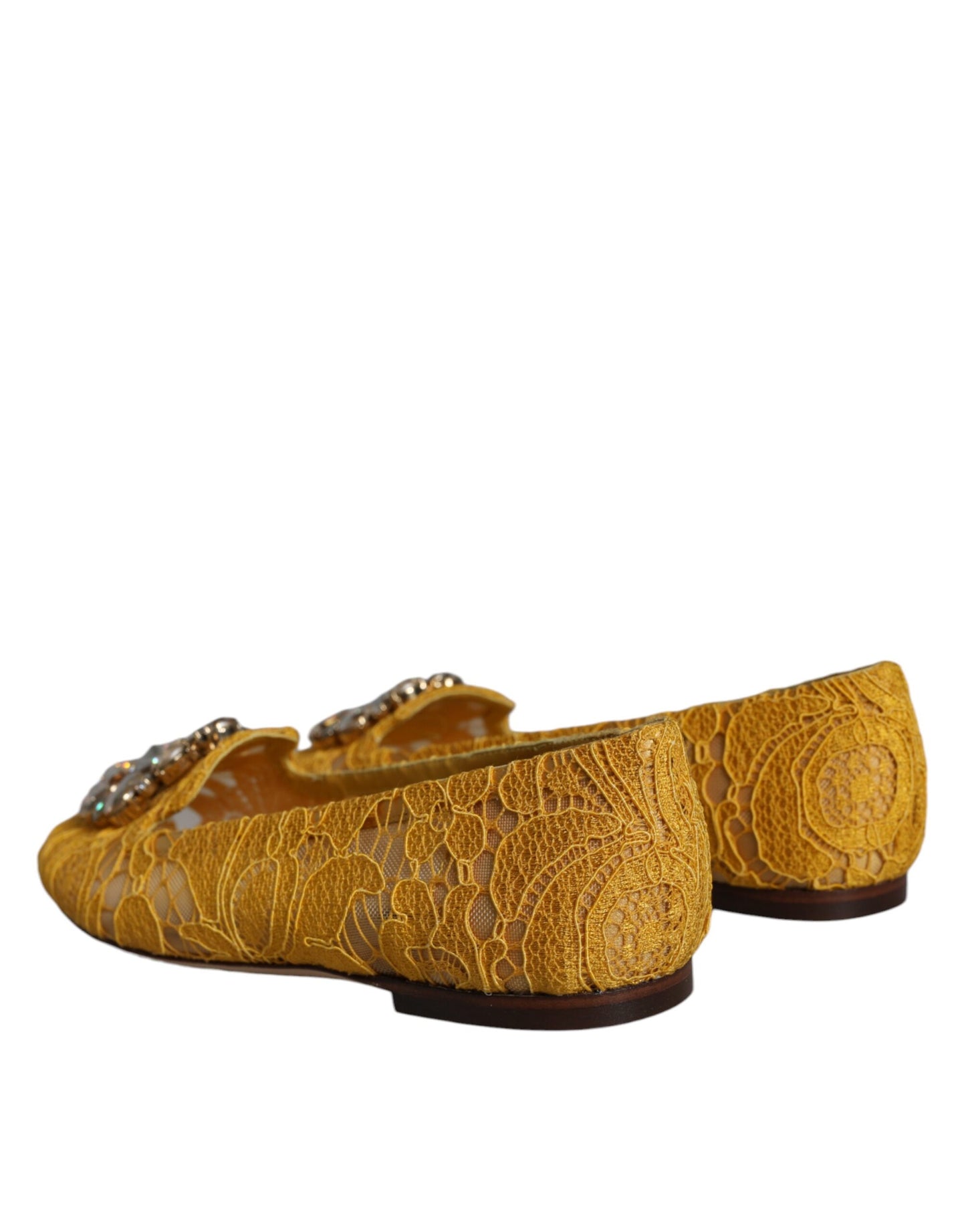 Dolce & Gabbana Mustard Lace Crystal Ballet Flats Loafer Shoes Curated Luxury Accessories by Orvyn