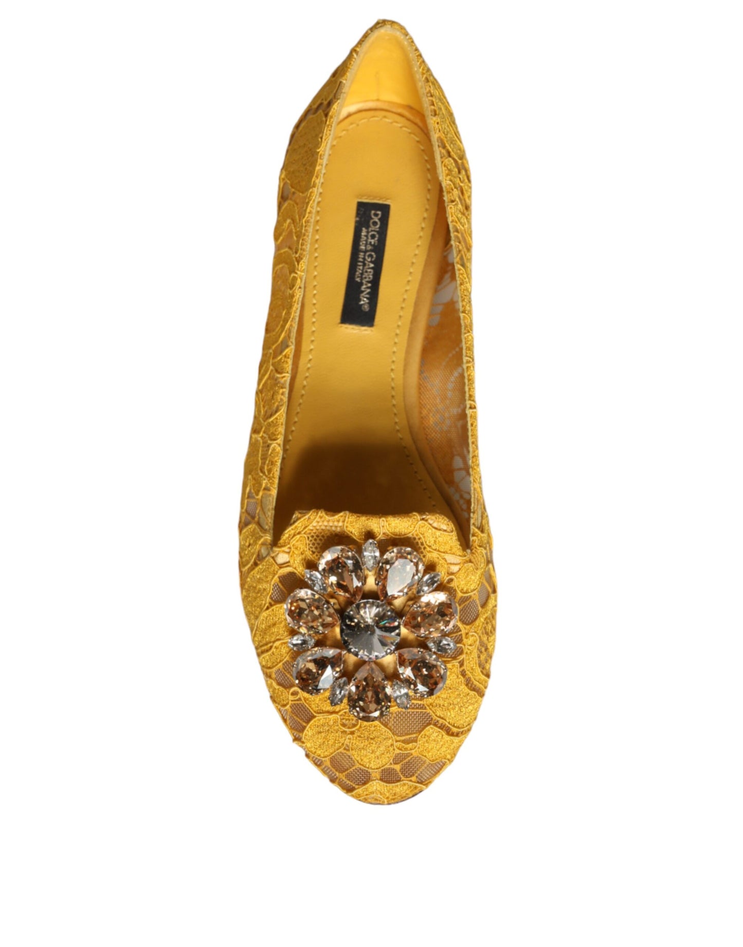 Dolce & Gabbana Mustard Lace Crystal Ballet Flats Loafer Shoes Curated Luxury Accessories by Orvyn