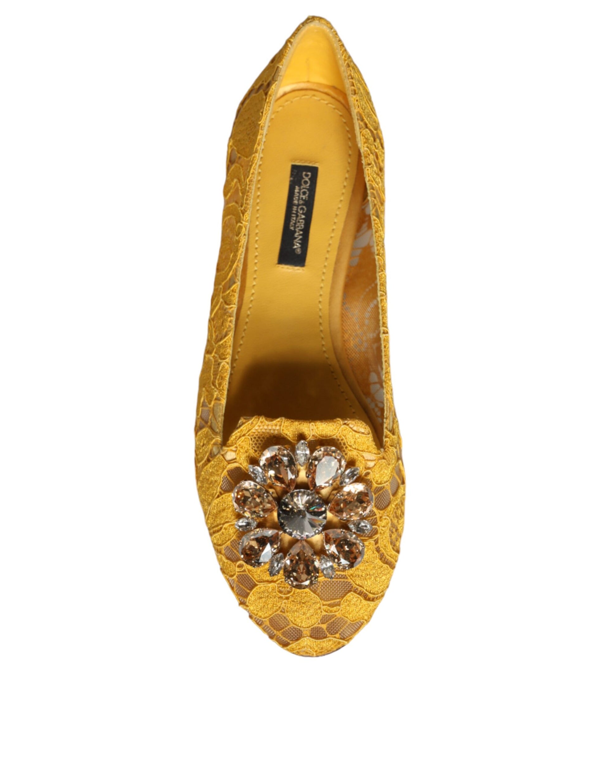 Dolce & Gabbana Mustard Lace Crystal Ballet Flats Loafer Shoes Curated Luxury Accessories by Orvyn
