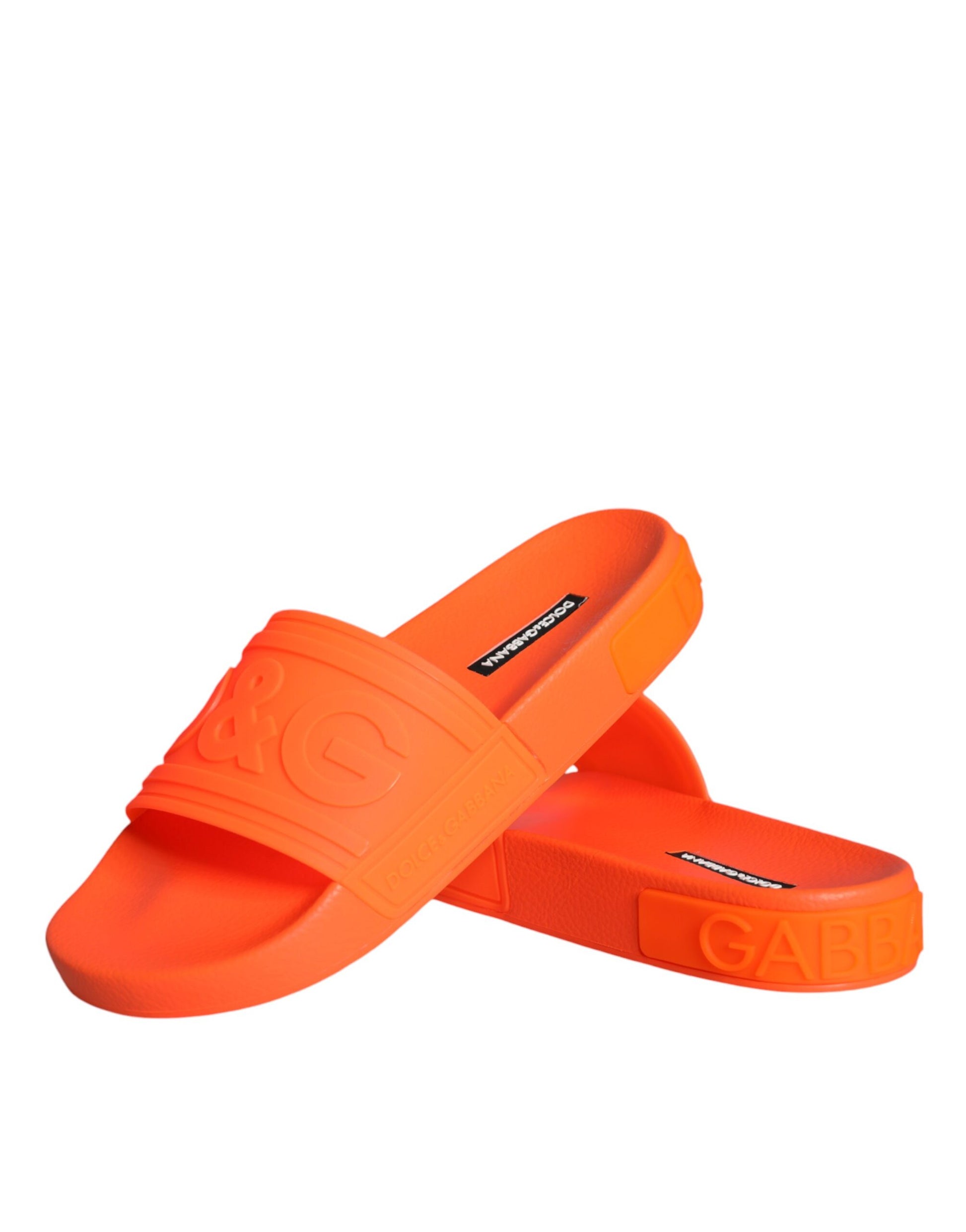 Dolce & Gabbana Orange Rubber Slides Sandals Beachwear Shoes Curated Luxury Accessories by Orvyn