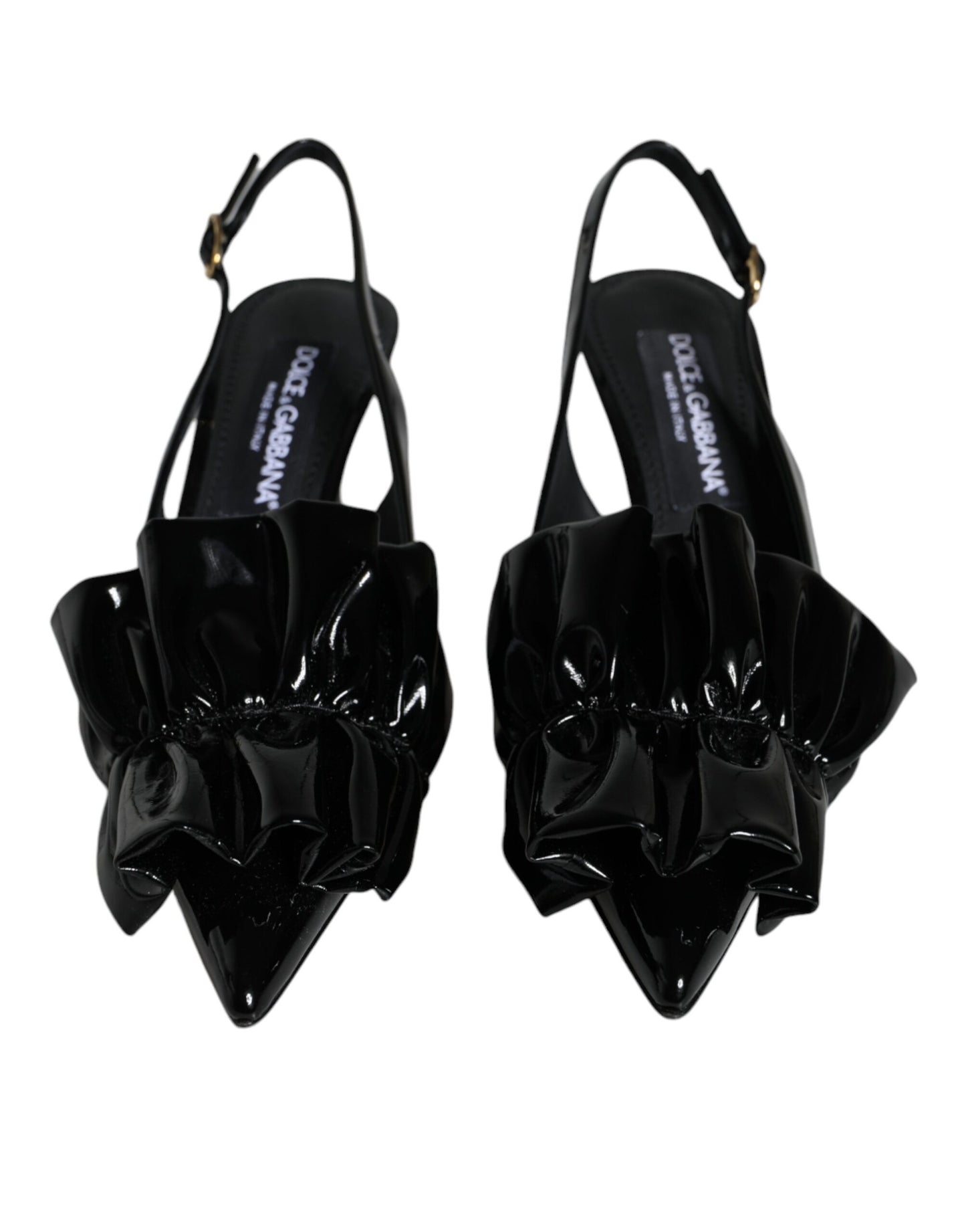 Dolce & Gabbana Black Patent Leather Heels Slingback Shoes Curated Luxury Accessories by Orvyn