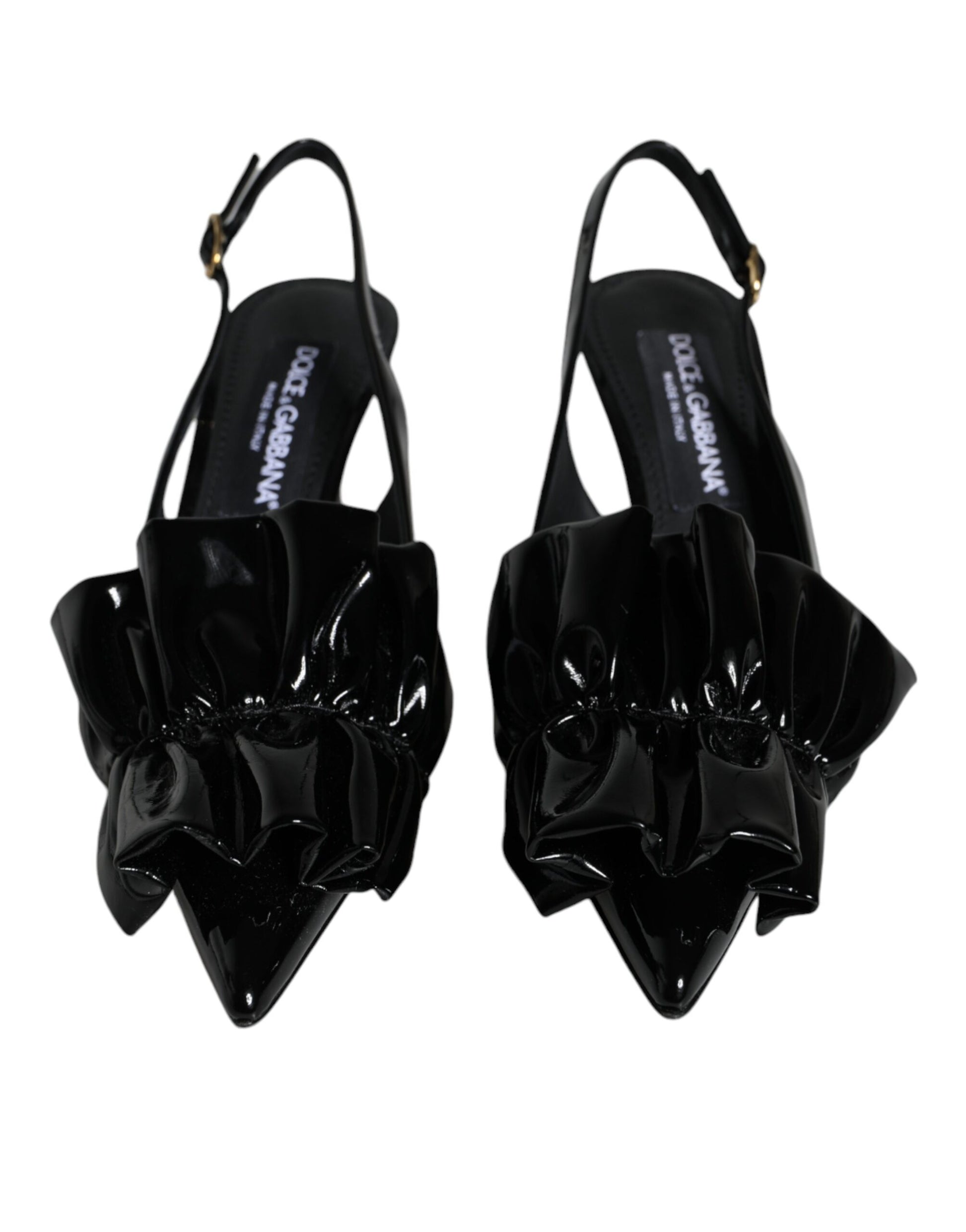 Dolce & Gabbana Black Patent Leather Heels Slingback Shoes Curated Luxury Accessories by Orvyn